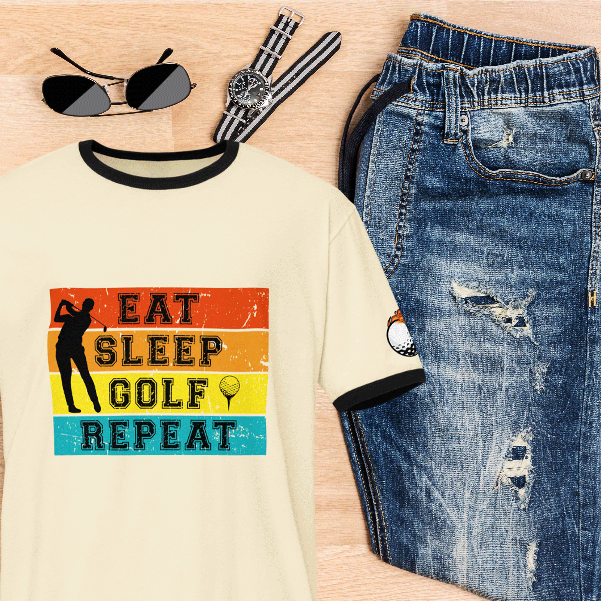 Eat Sleep Golf Repeat Ringer Tee