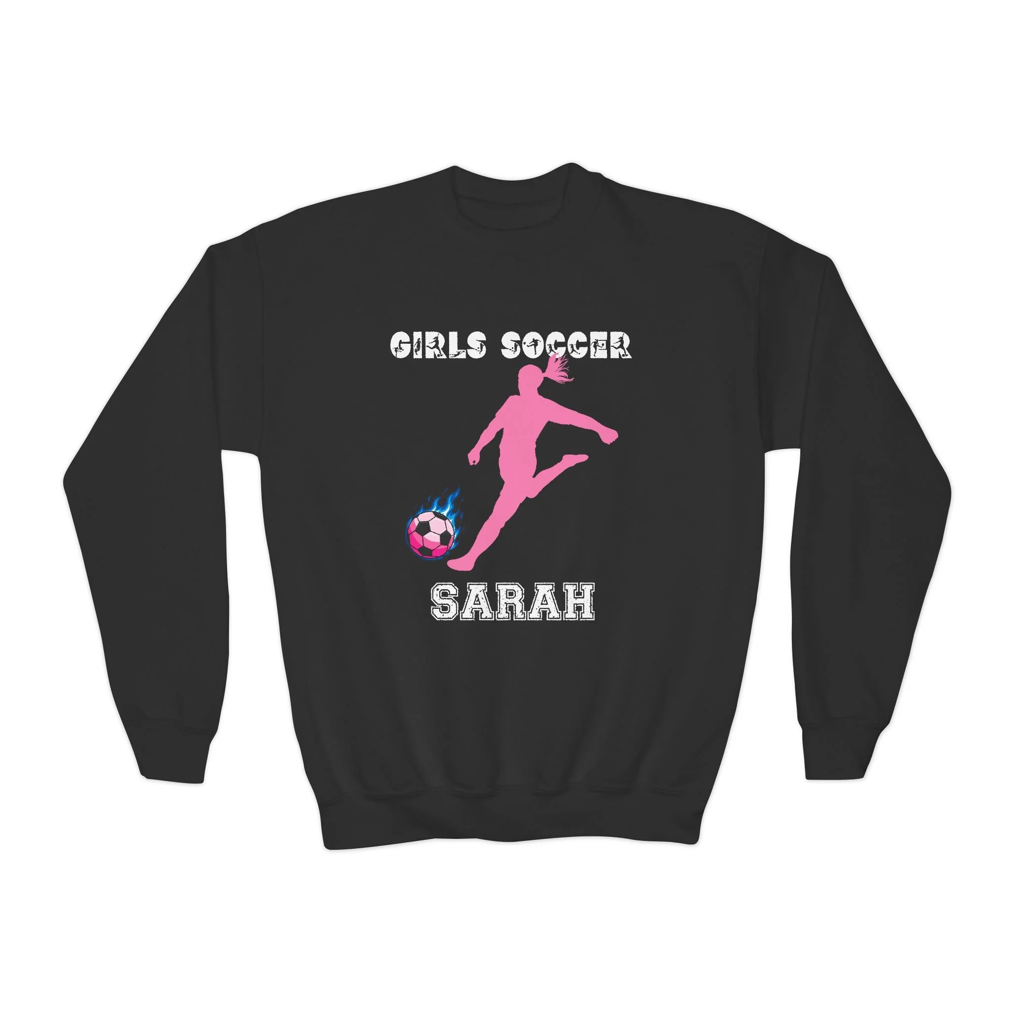 Girls Personalized Soccer Pink Silhouette Youth Crewneck Sweatshirt