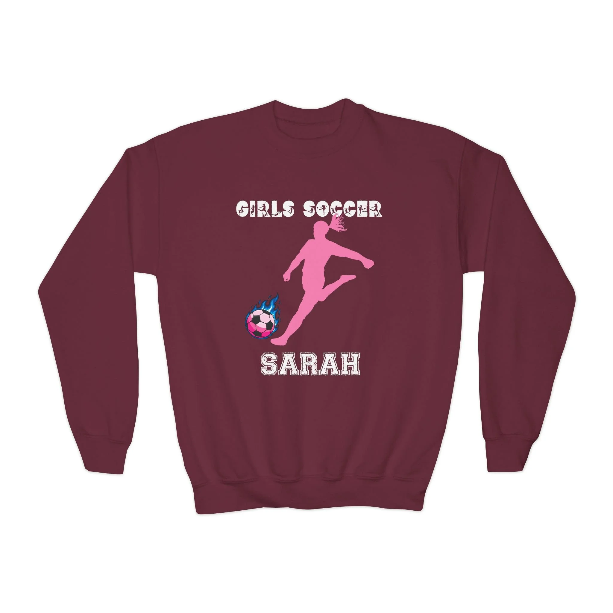 Girls Personalized Soccer Pink Silhouette Youth Crewneck Sweatshirt