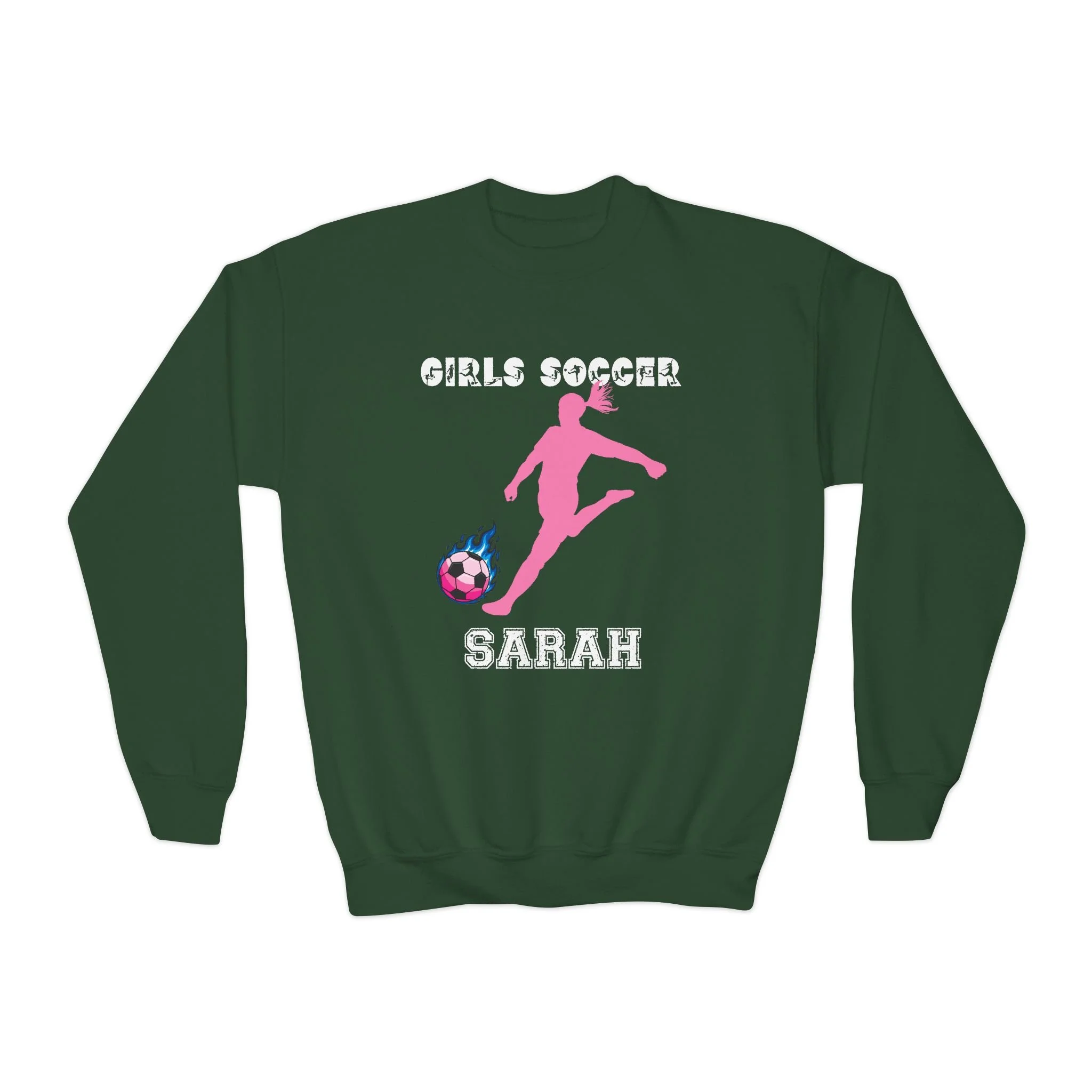 Girls Personalized Soccer Pink Silhouette Youth Crewneck Sweatshirt