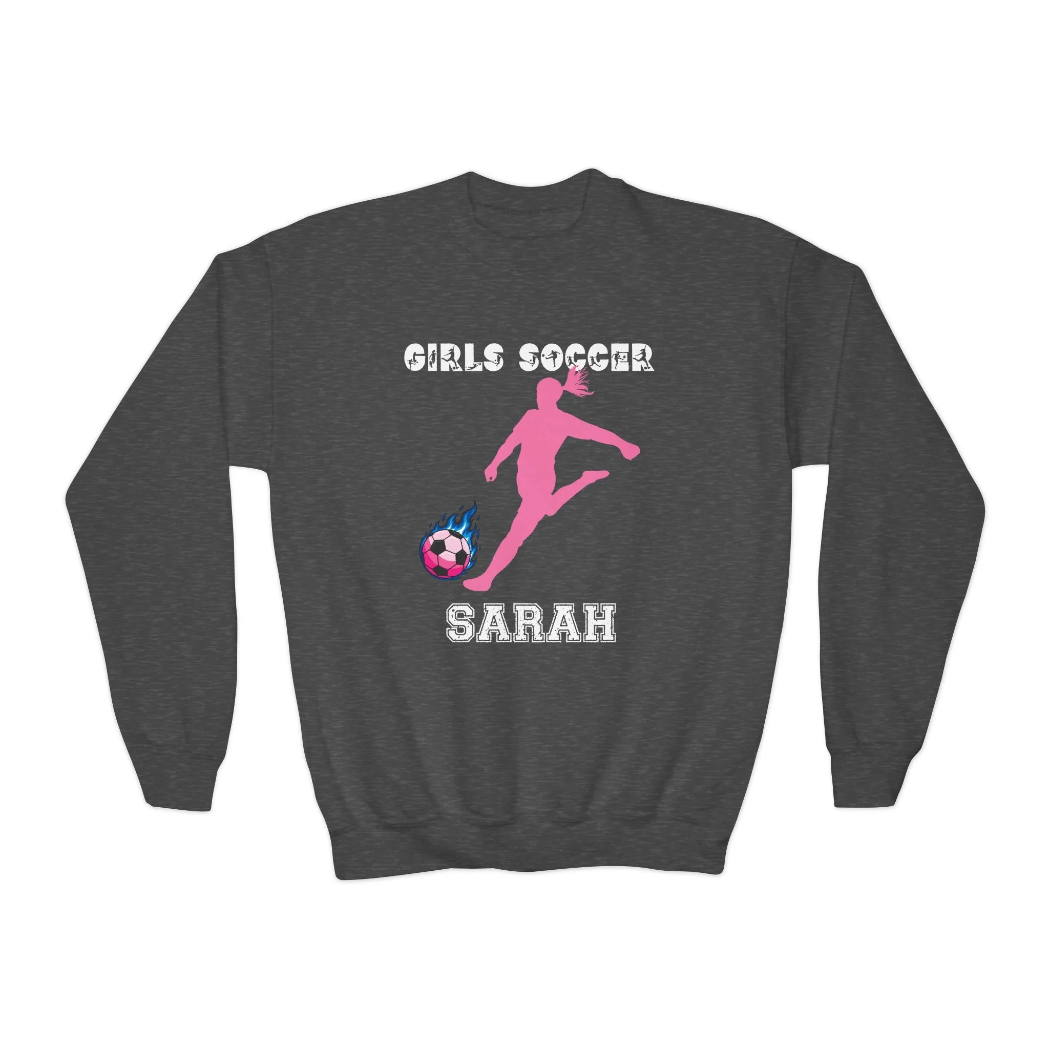 Girls Personalized Soccer Pink Silhouette Youth Crewneck Sweatshirt