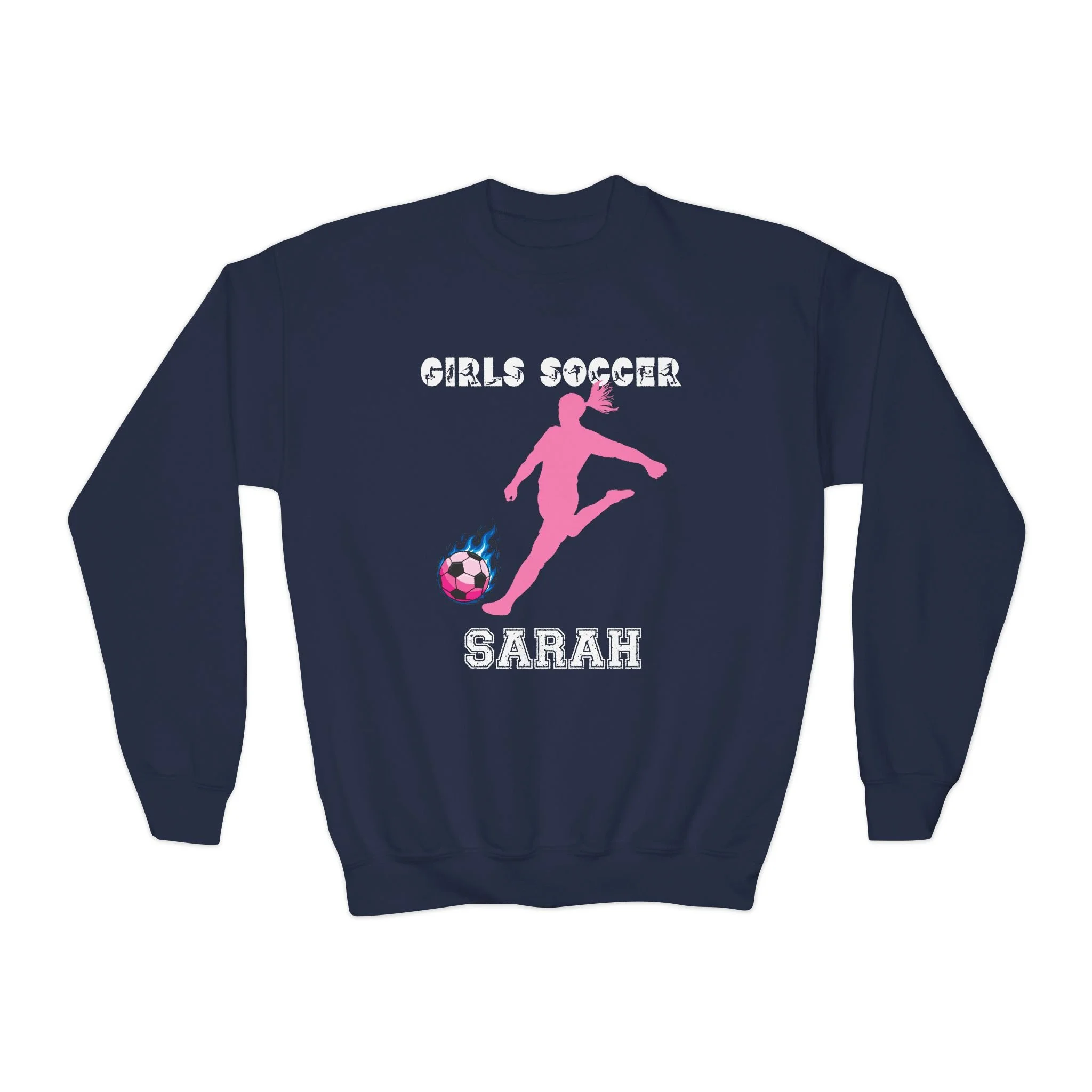 Girls Personalized Soccer Pink Silhouette Youth Crewneck Sweatshirt