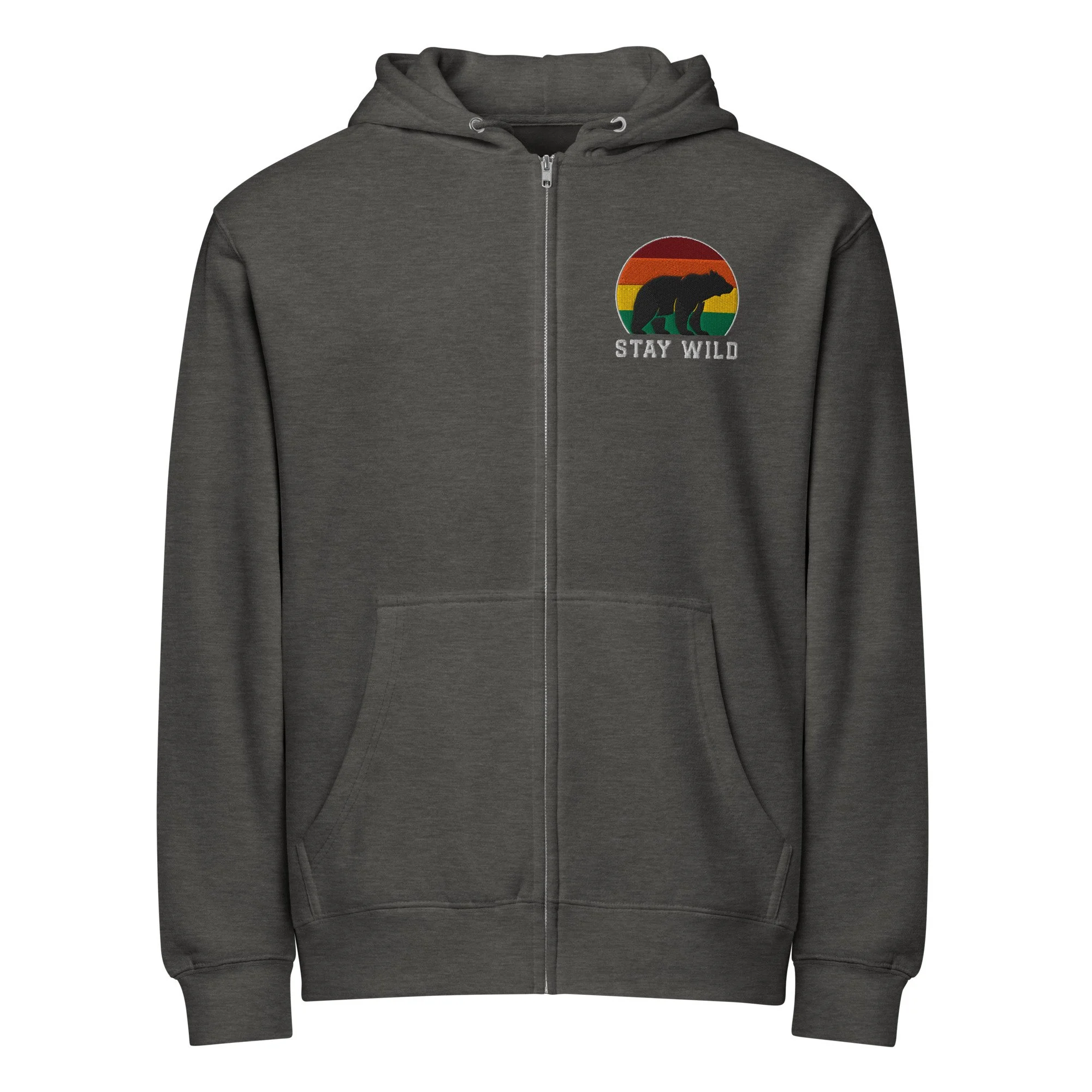 Embroidered Stay Wild Bear Full Zip Hoodie