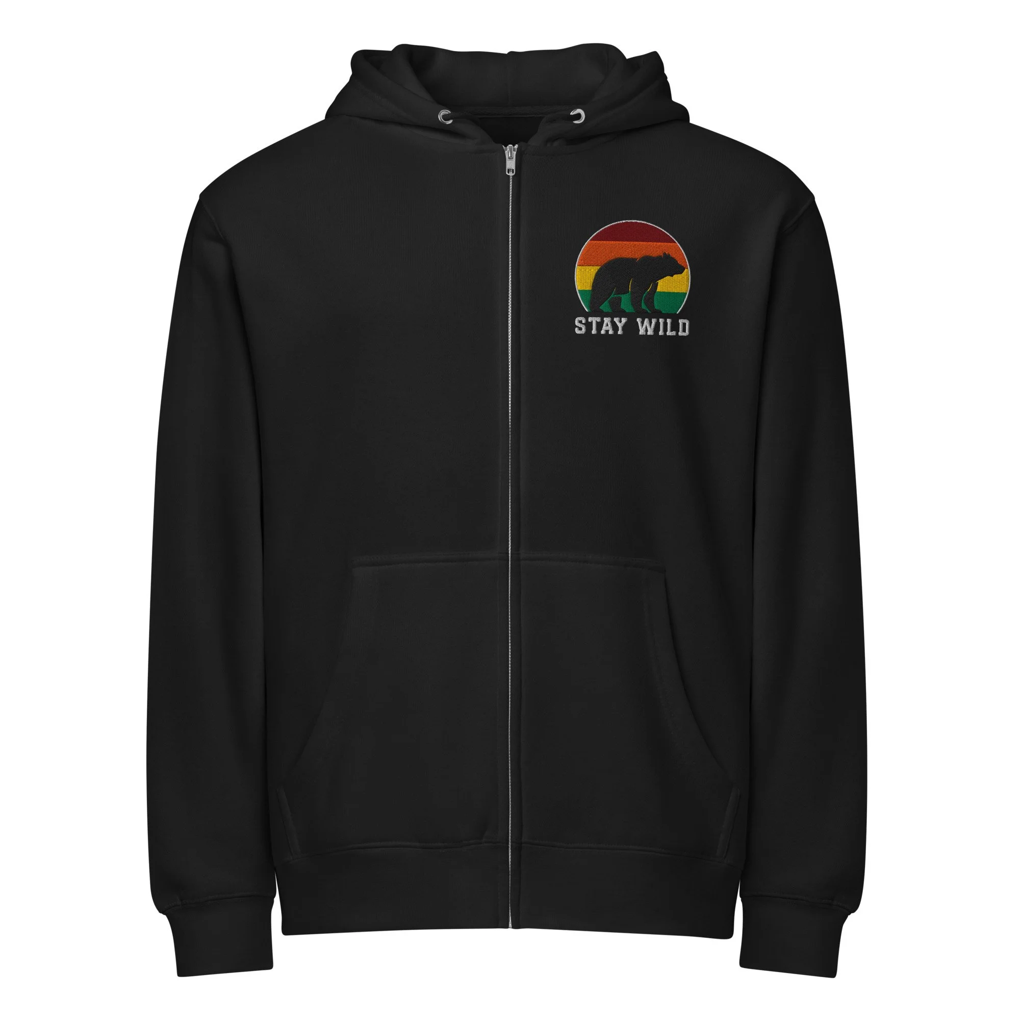 Embroidered Stay Wild Bear Full Zip Hoodie