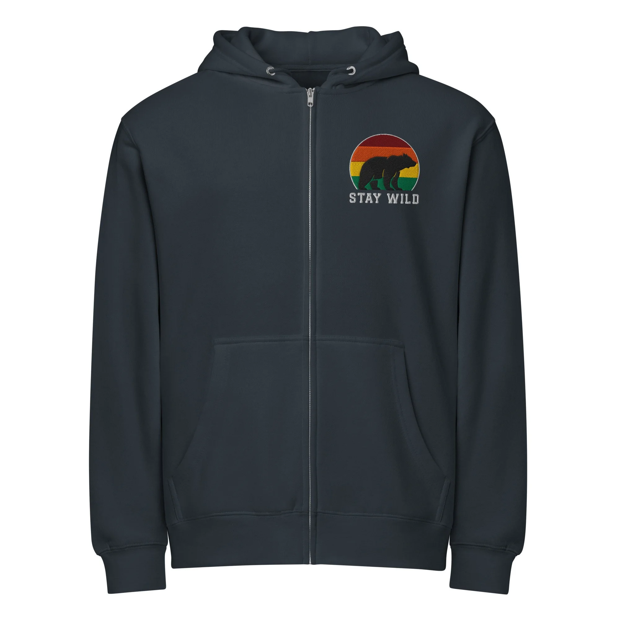 Embroidered Stay Wild Bear Full Zip Hoodie