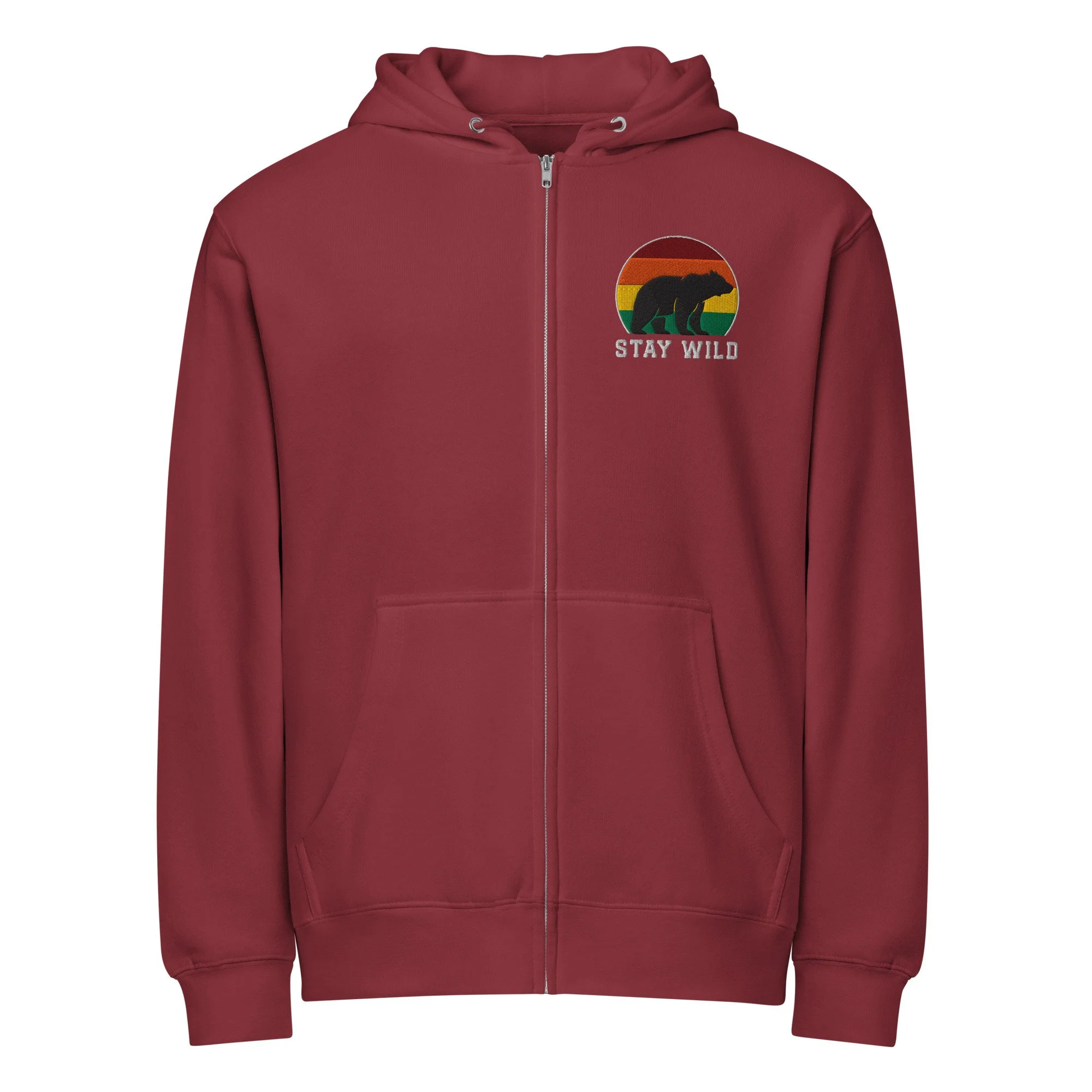 Embroidered Stay Wild Bear Full Zip Hoodie