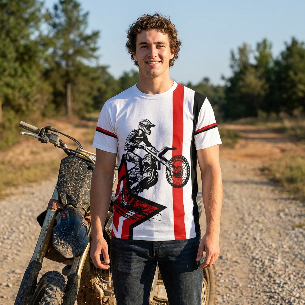 Motocross Red Star Stripes Streetwear Tee