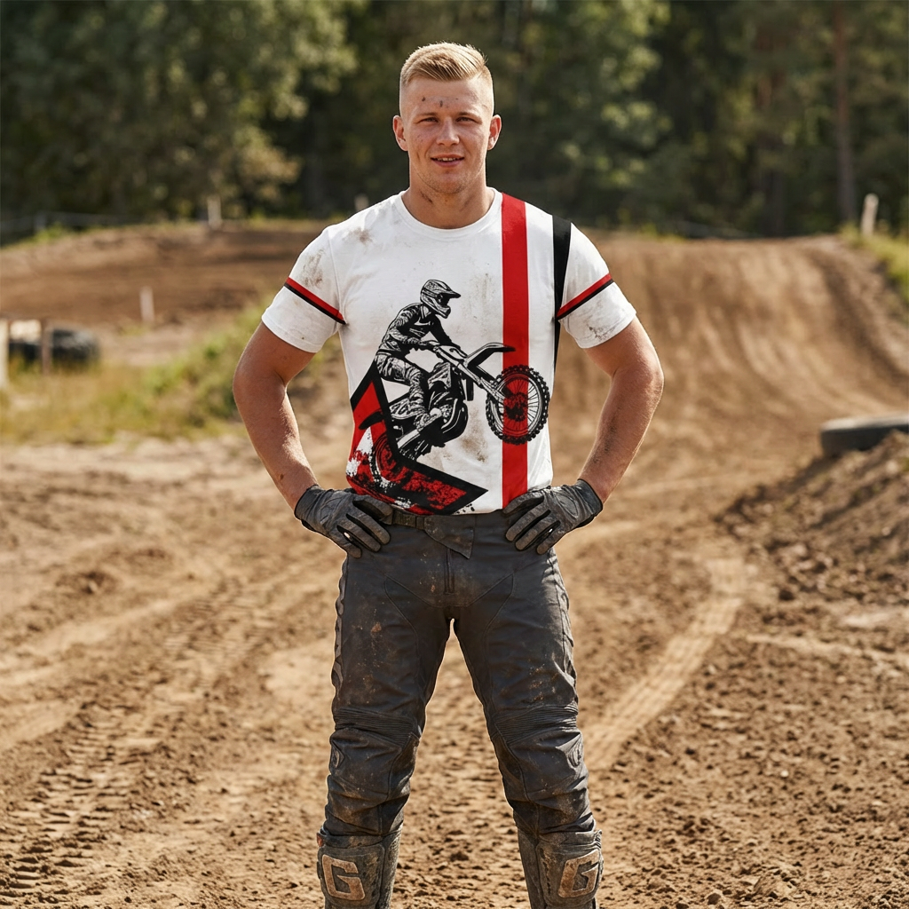 Motocross Red Star Stripes Streetwear Tee