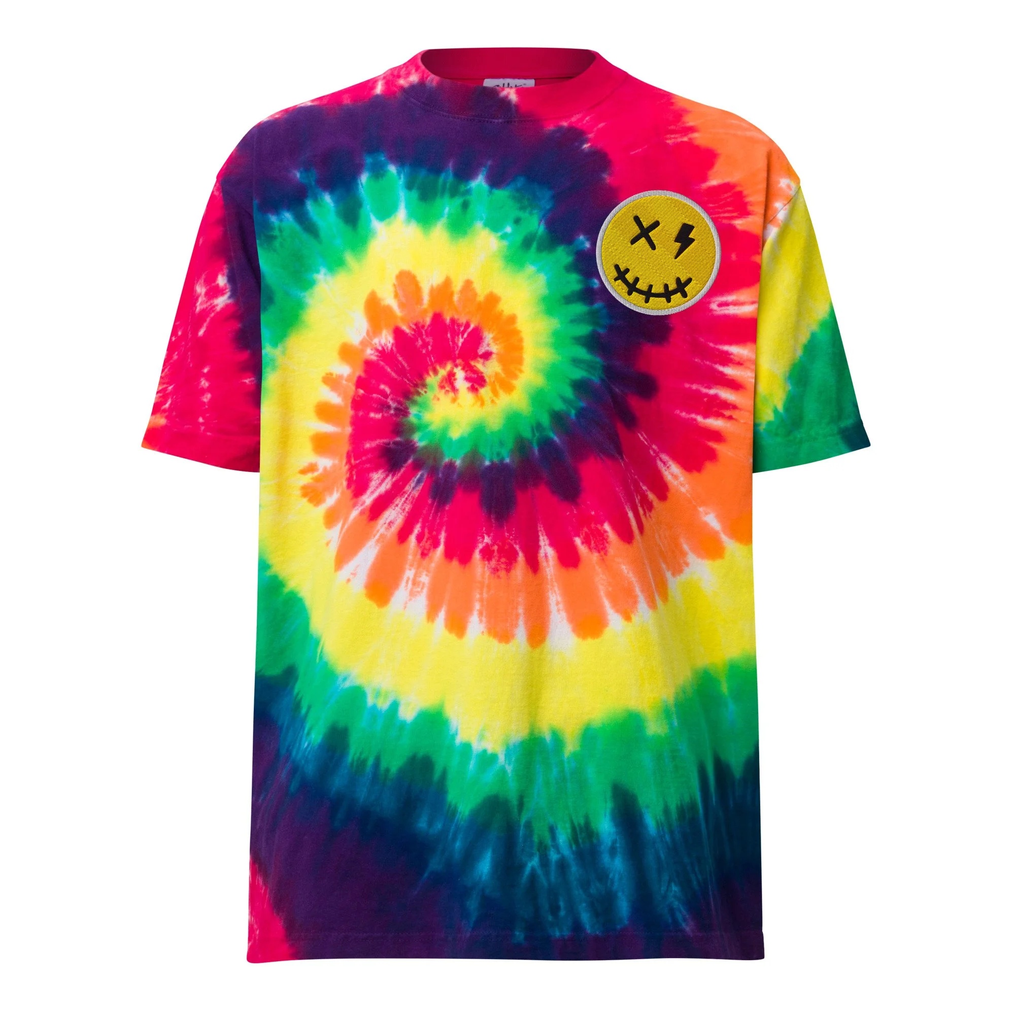 Embroidered Streetwear Smiley Tie-Dye T-Shirt