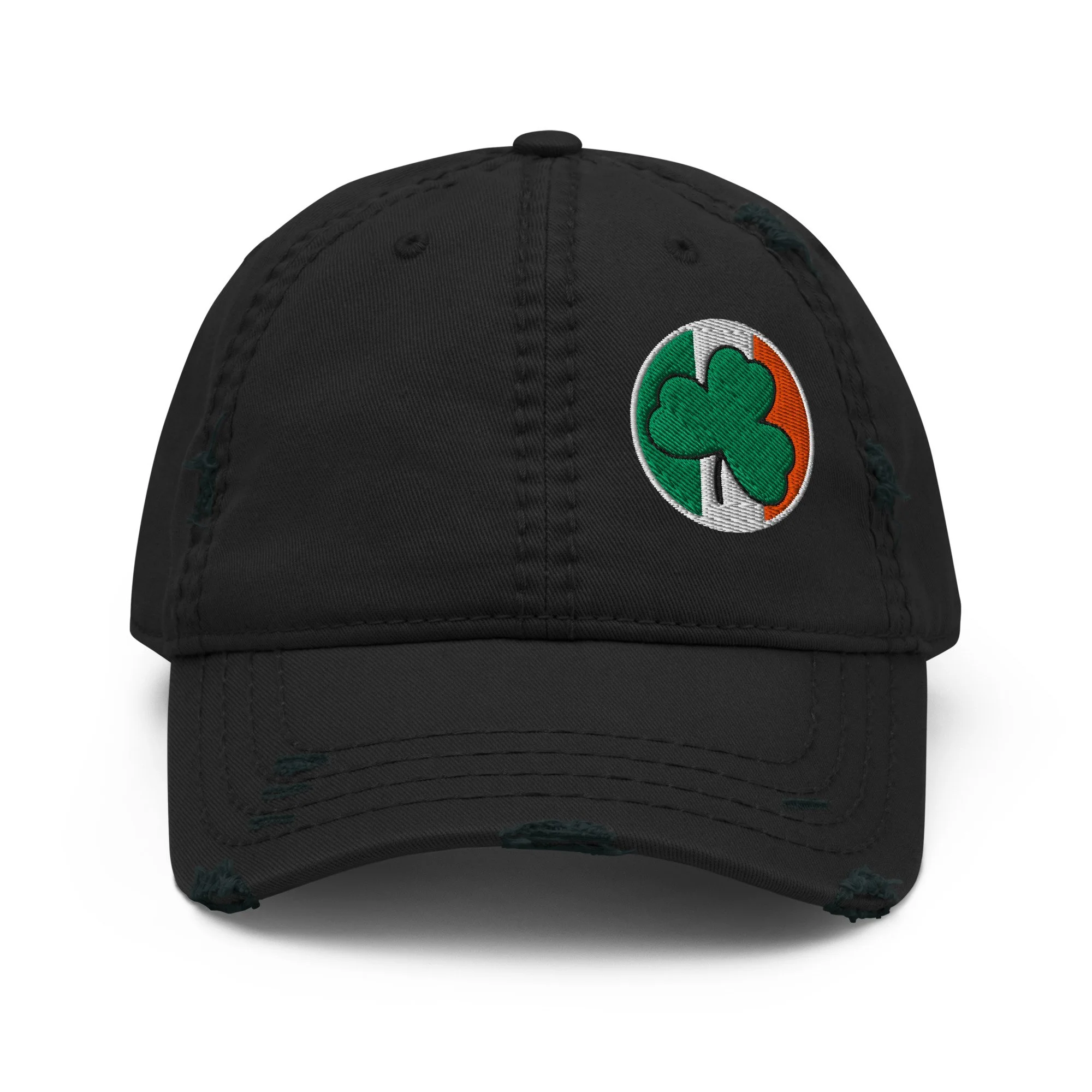 Embroidered Irish Colors Shamrock Distressed Dad Hat