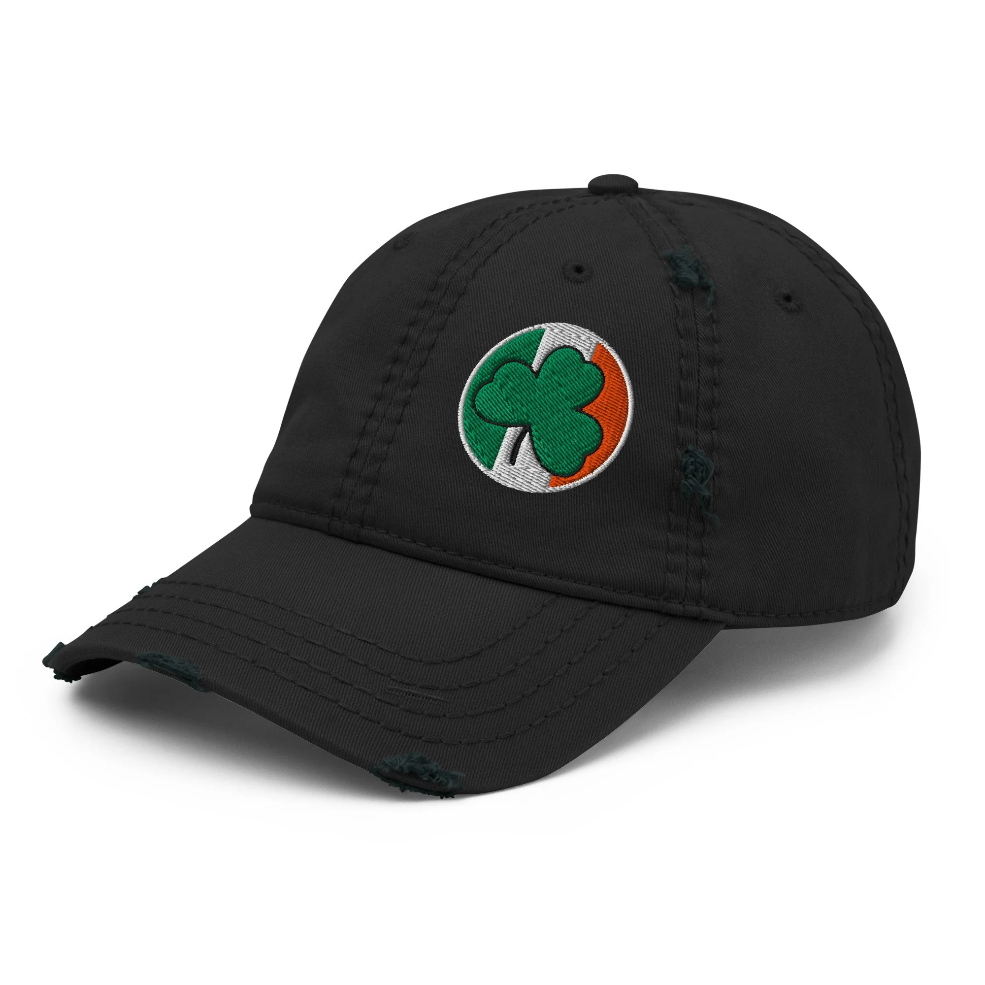 Embroidered Irish Colors Shamrock Distressed Dad Hat