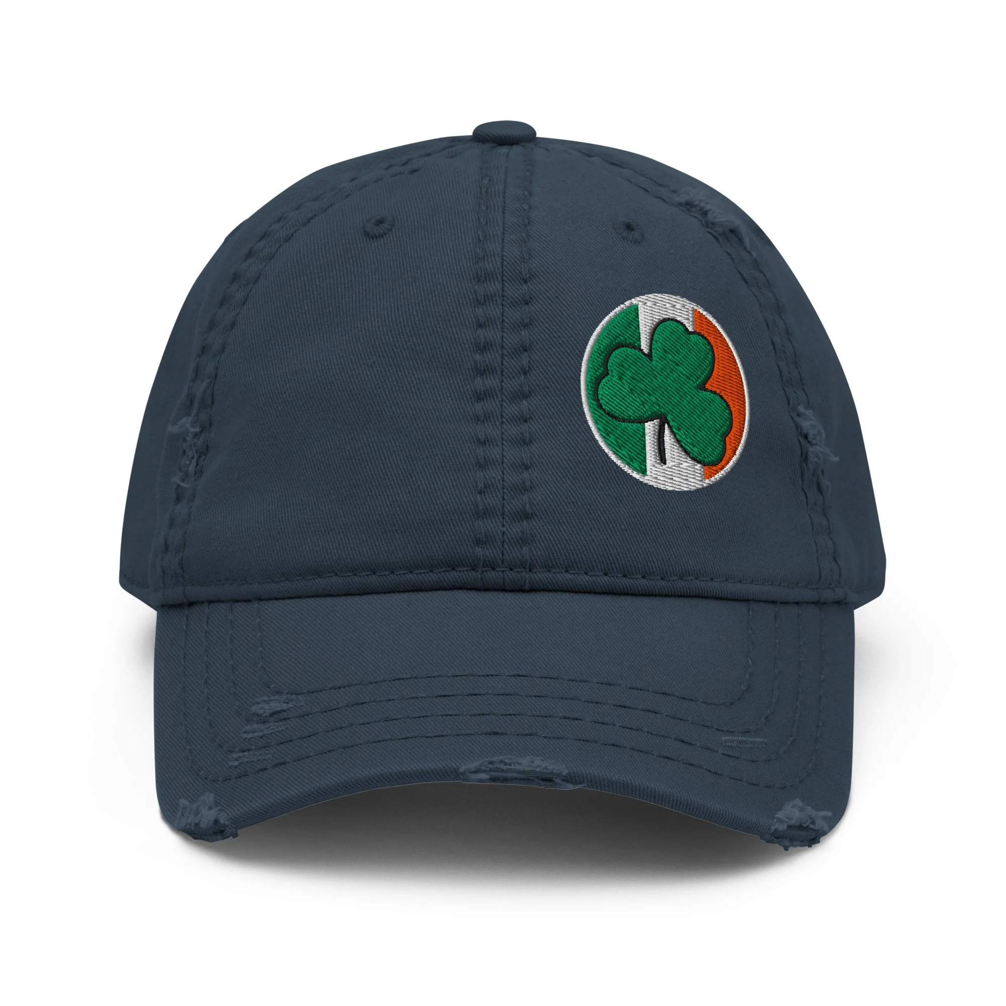 Embroidered Irish Colors Shamrock Distressed Dad Hat
