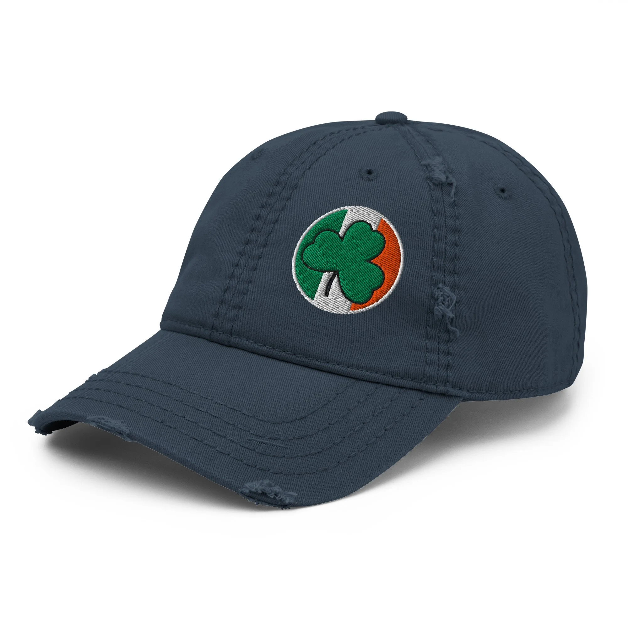 Embroidered Irish Colors Shamrock Distressed Dad Hat