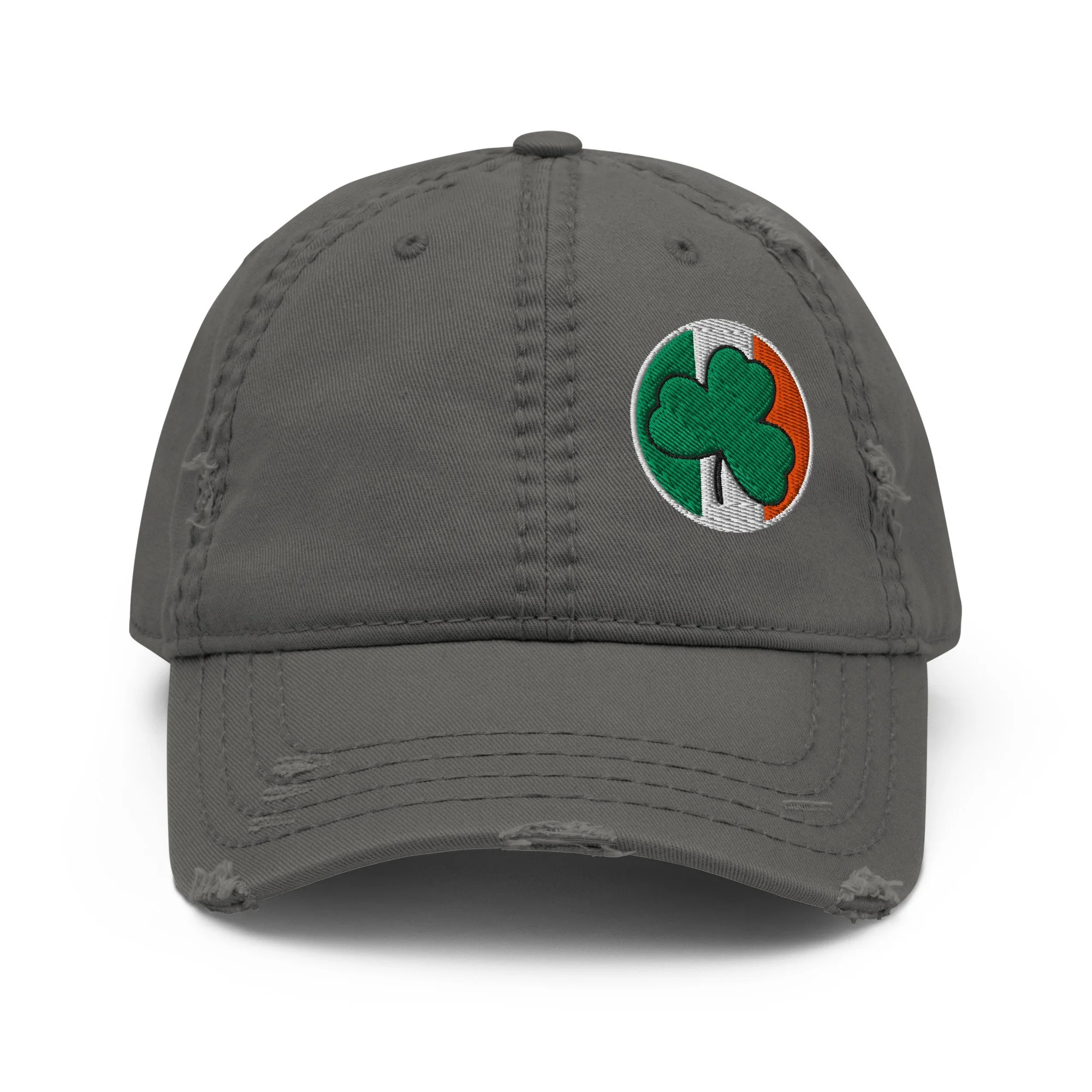 Embroidered Irish Colors Shamrock Distressed Dad Hat