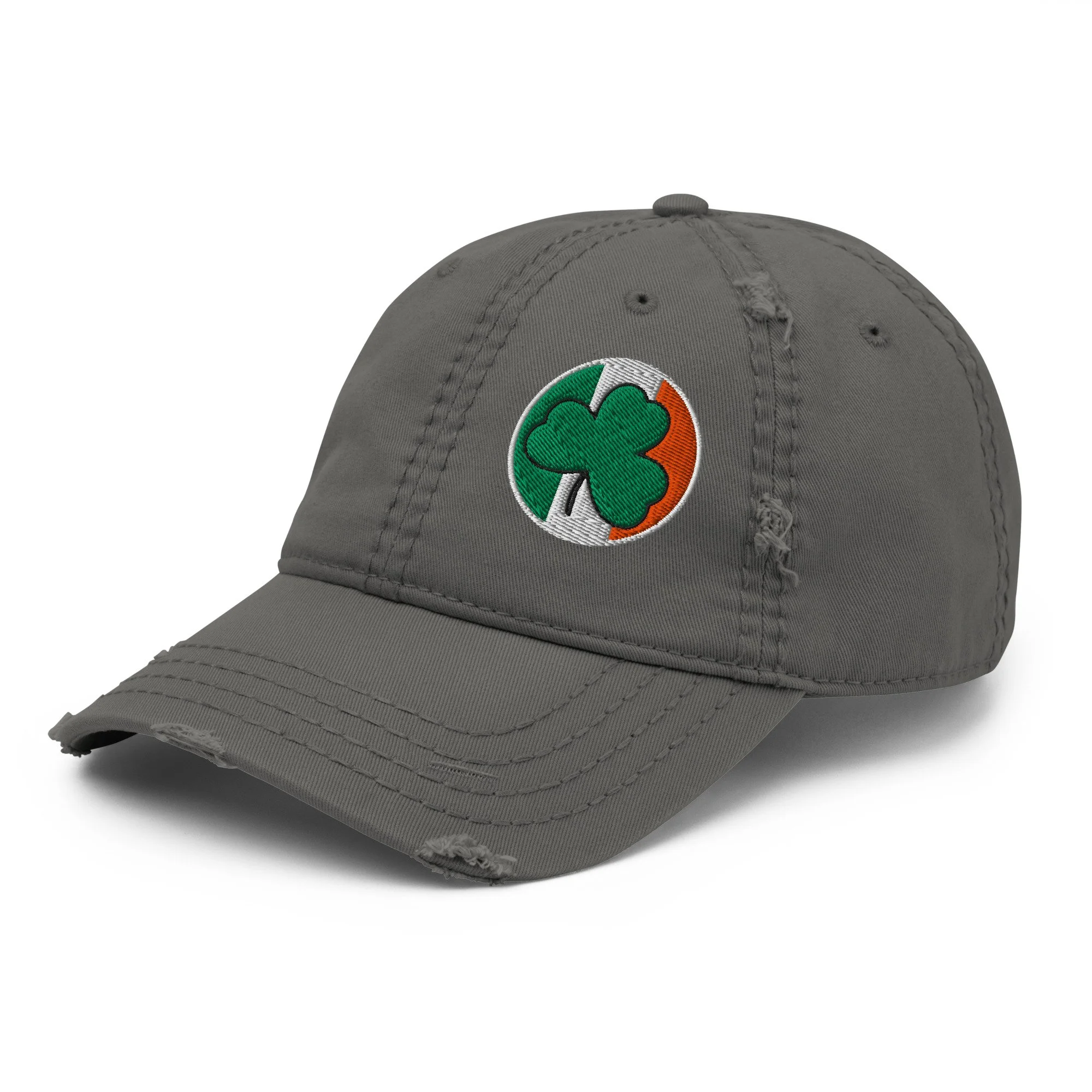 Embroidered Irish Colors Shamrock Distressed Dad Hat