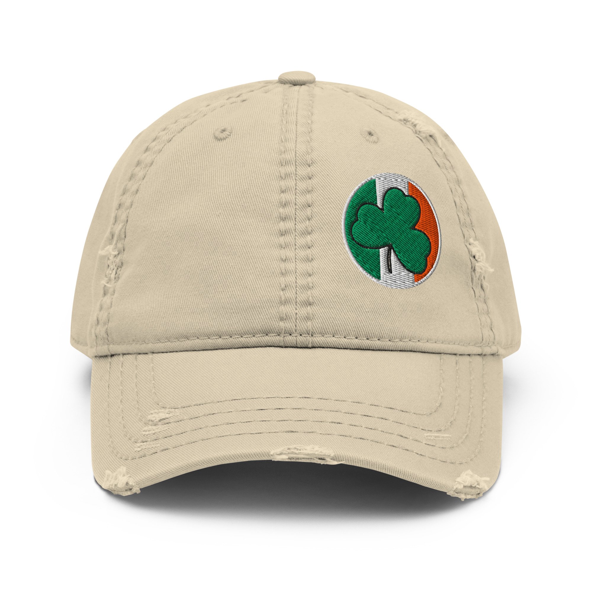 Embroidered Irish Colors Shamrock Distressed Dad Hat