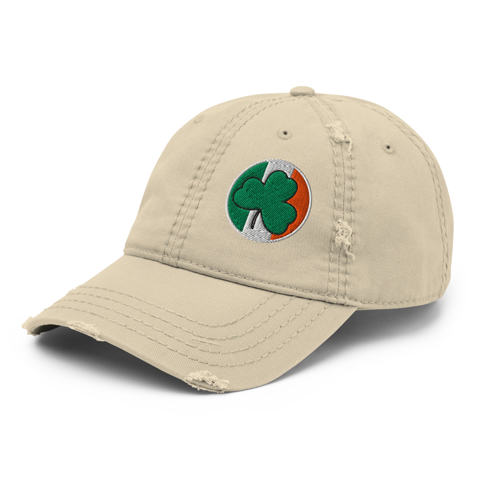 Embroidered Irish Colors Shamrock Distressed Dad Hat