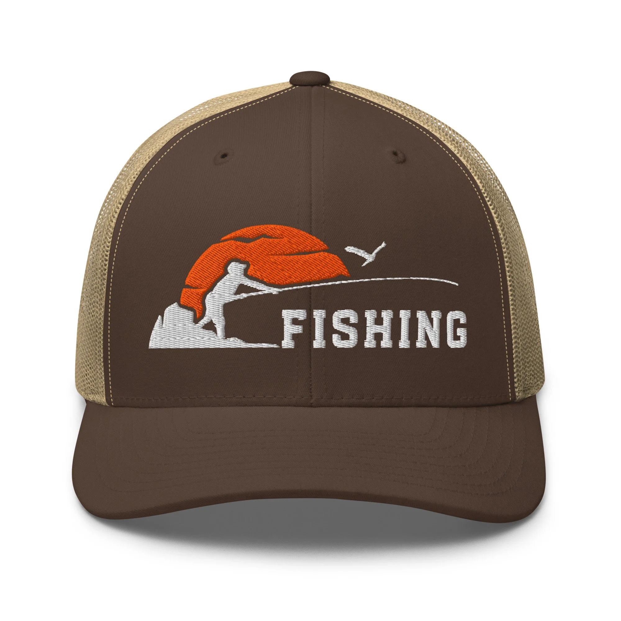 Embroidered Sunset Fishing Retro Trucker Hat