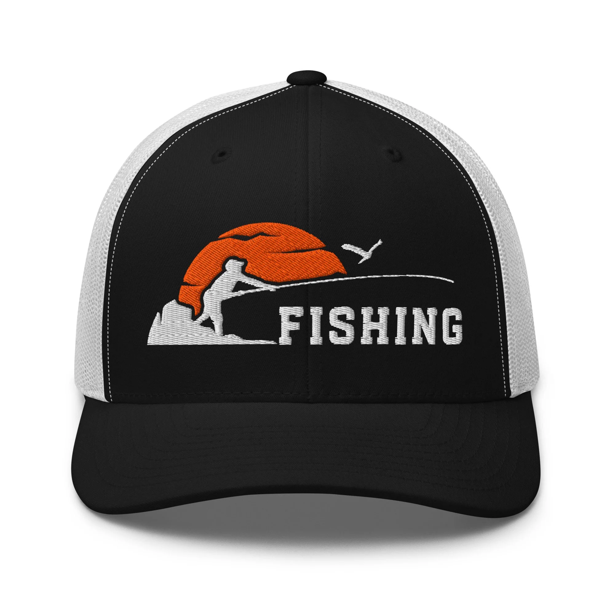 Embroidered Sunset Fishing Retro Trucker Hat