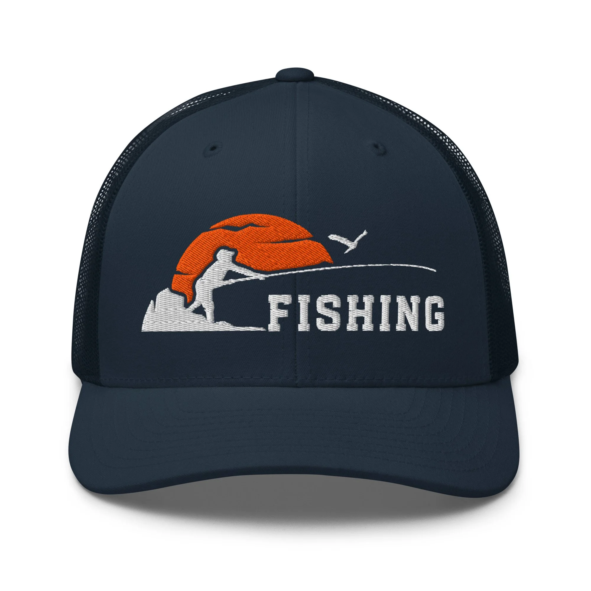 Embroidered Sunset Fishing Retro Trucker Hat