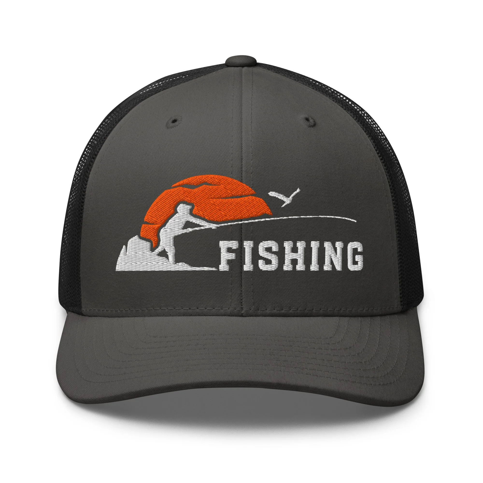 Embroidered Sunset Fishing Retro Trucker Hat