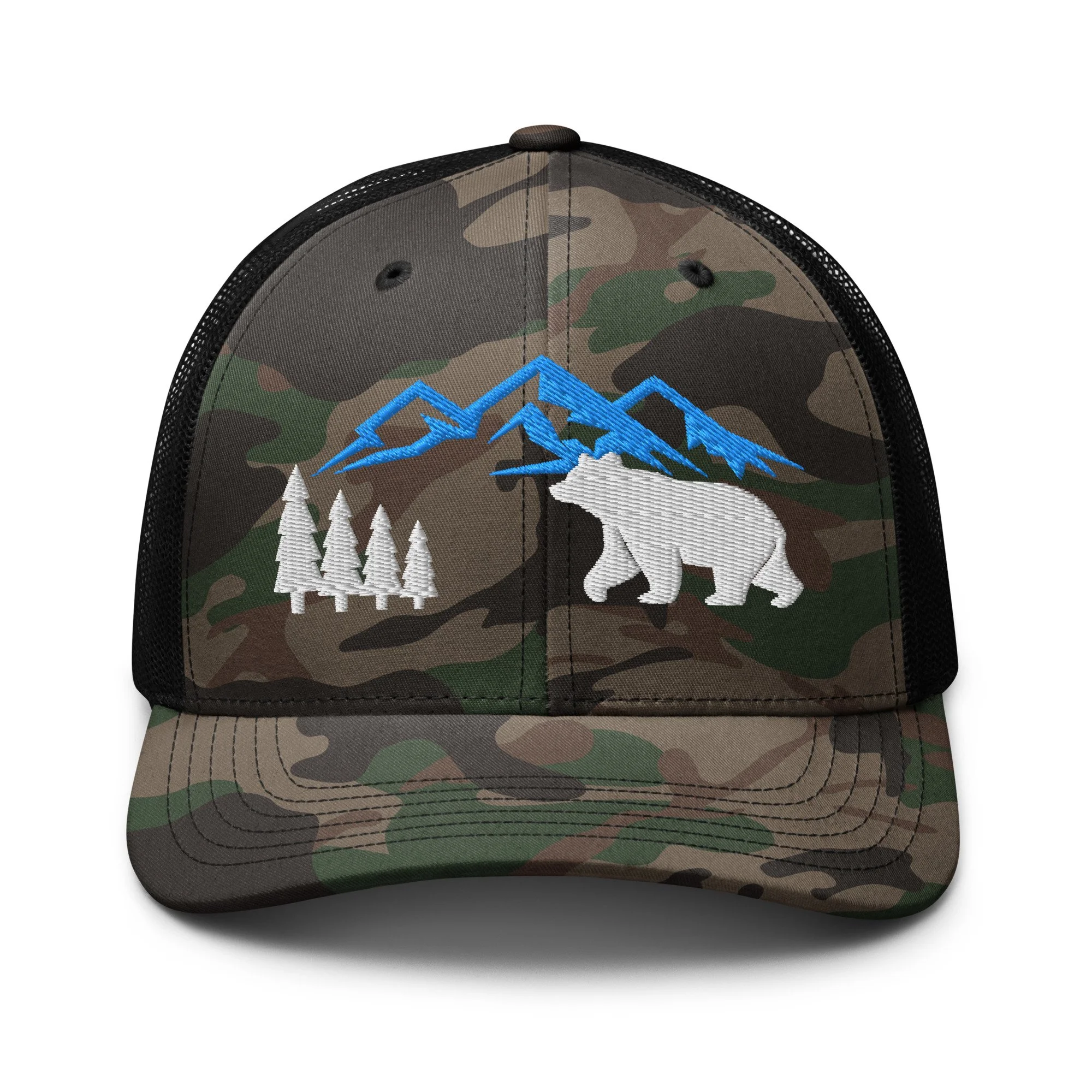 Embroidered Mountain Bear Camouflage Trucker Hat