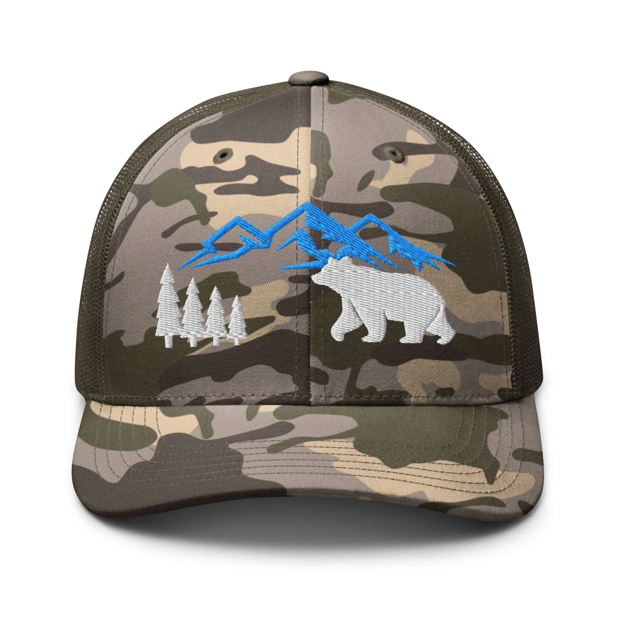 Embroidered Mountain Bear Camouflage Trucker Hat