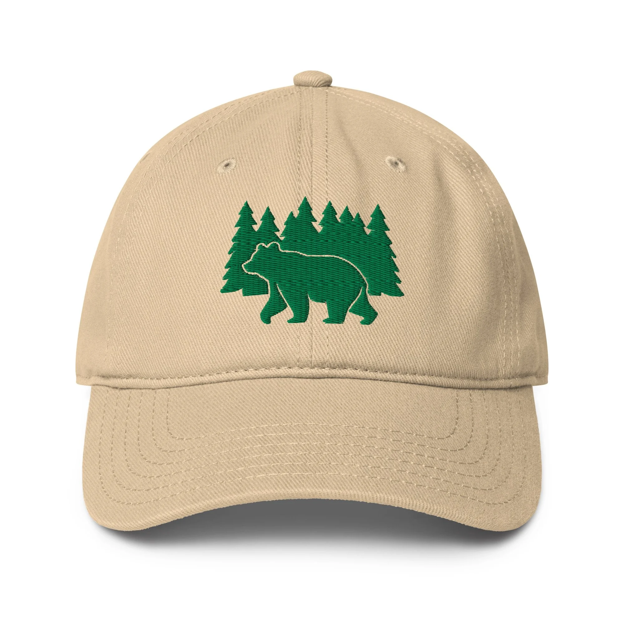 Embroidered Bear and Green Trees Low-profile Cap