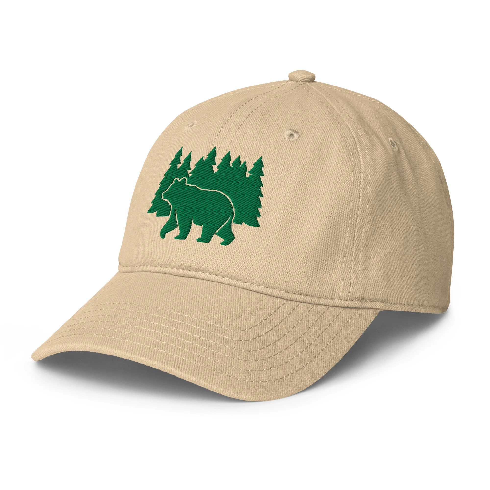 Embroidered Bear and Green Trees Low-profile Cap