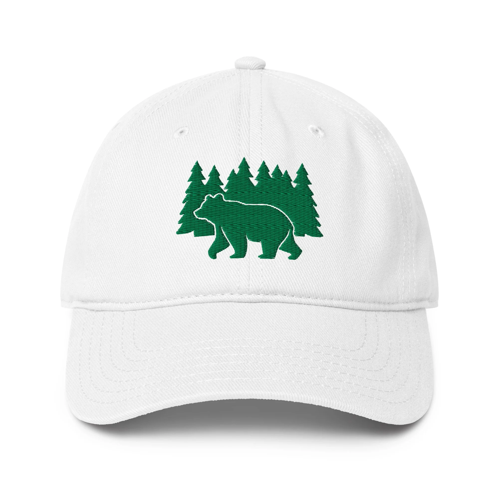 Embroidered Bear and Green Trees Low-profile Cap