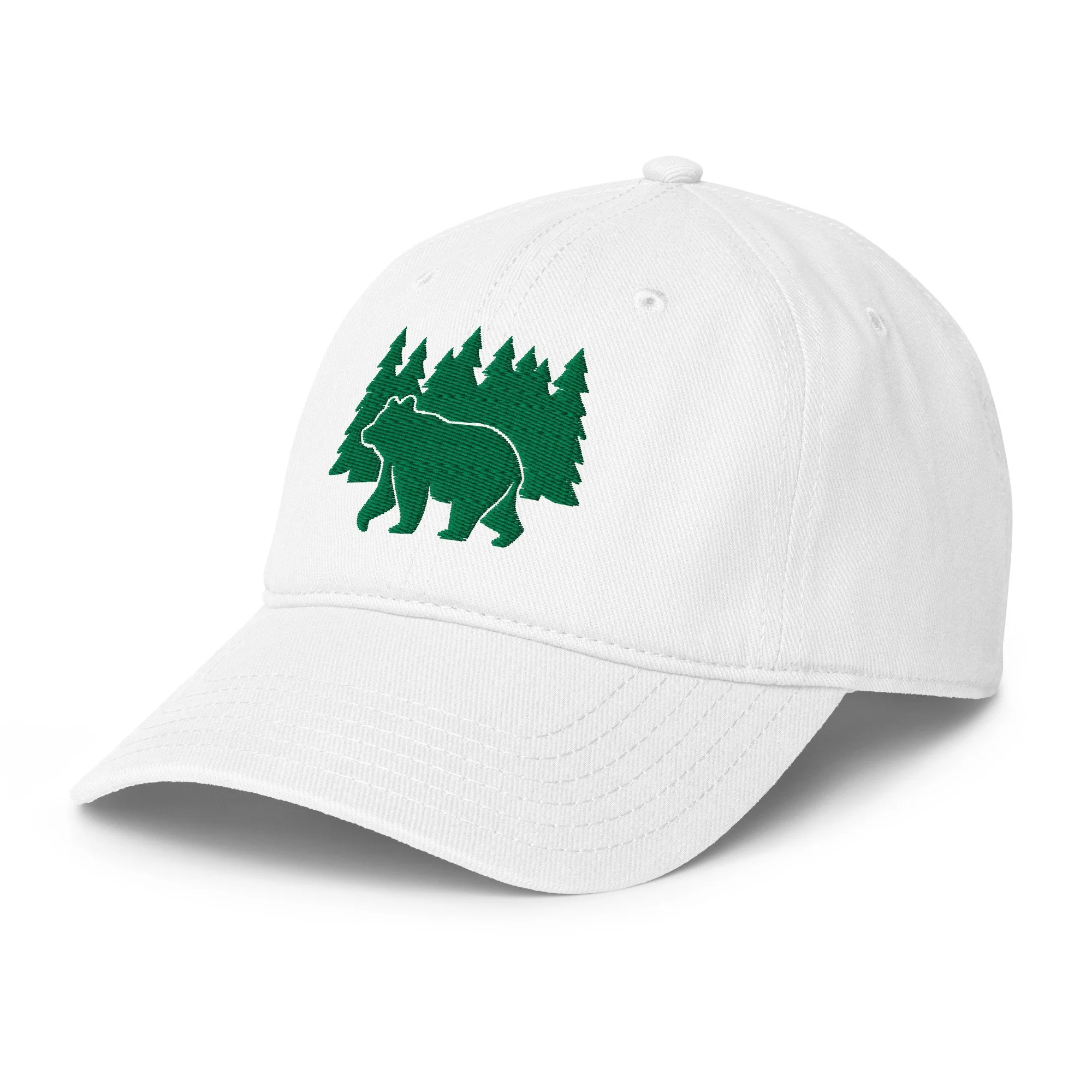 Embroidered Bear and Green Trees Low-profile Cap