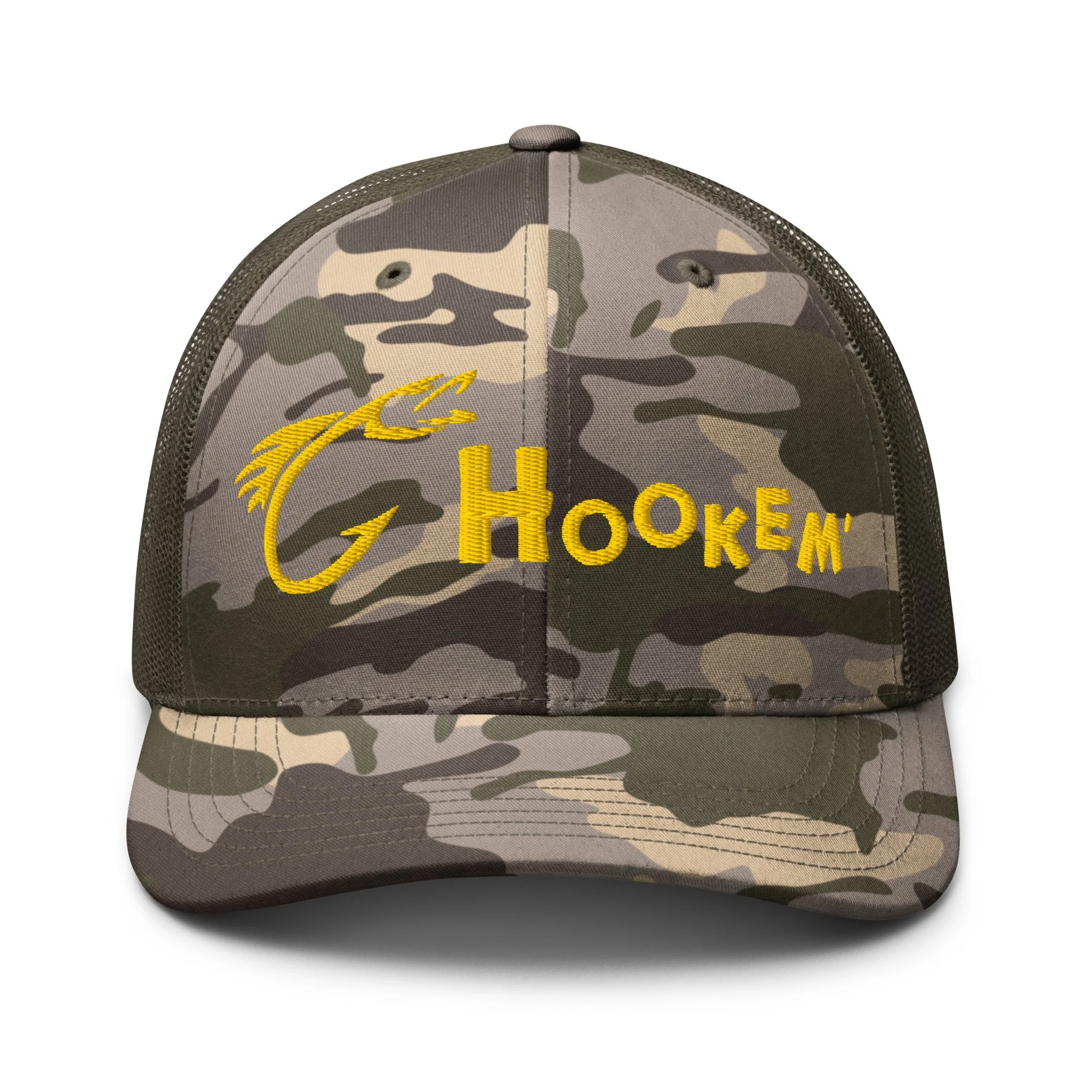 Embroidered Hookem Fishing Camouflage Trucker Hat