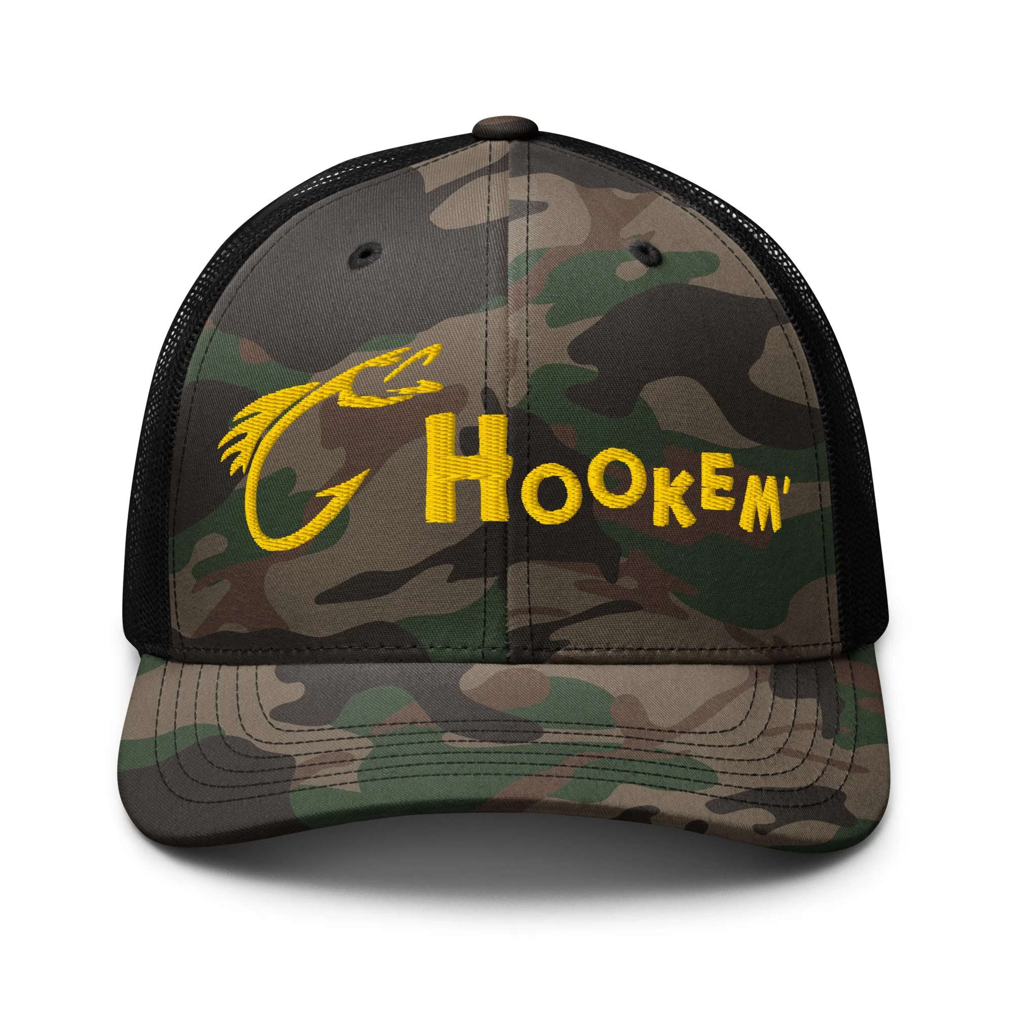 Embroidered Hookem Fishing Camouflage Trucker Hat