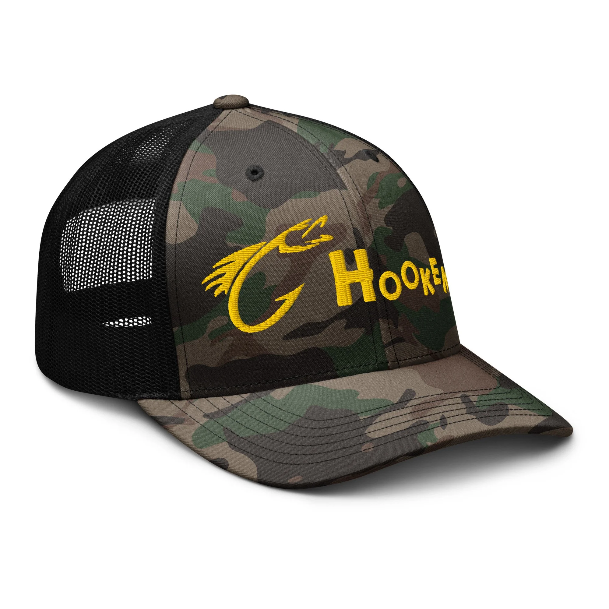 Embroidered Hookem Fishing Camouflage Trucker Hat