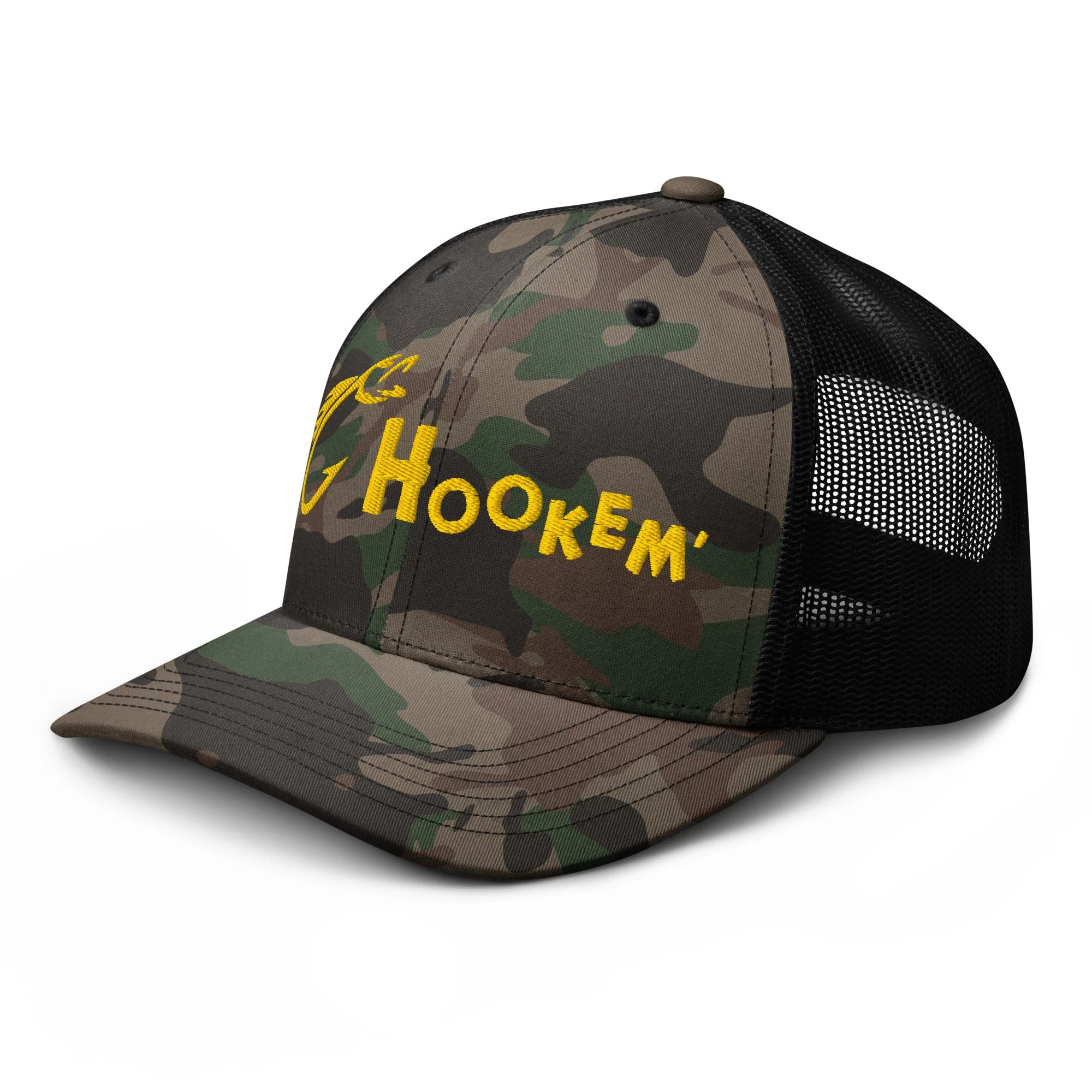 Embroidered Hookem Fishing Camouflage Trucker Hat