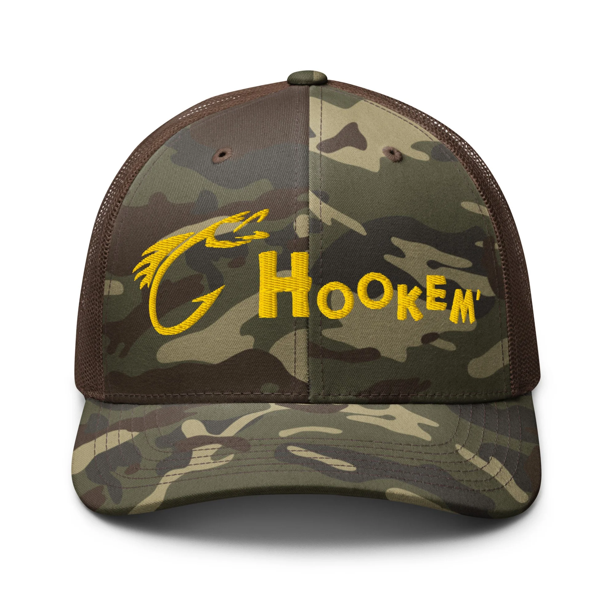 Embroidered Hookem Fishing Camouflage Trucker Hat