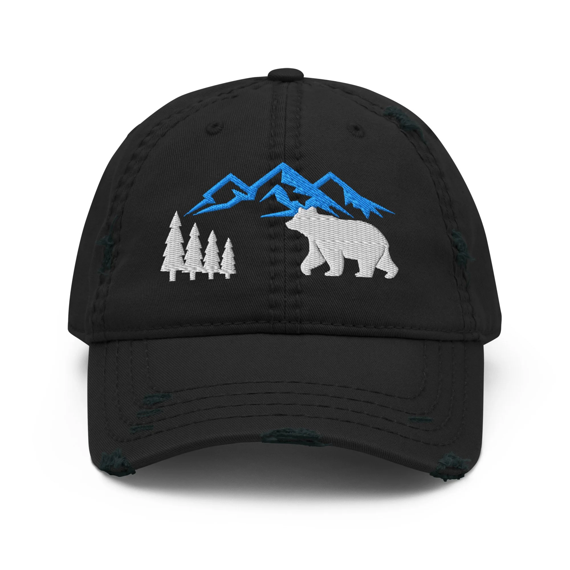 Embroidered Mountain Bear Distressed Dad Hat