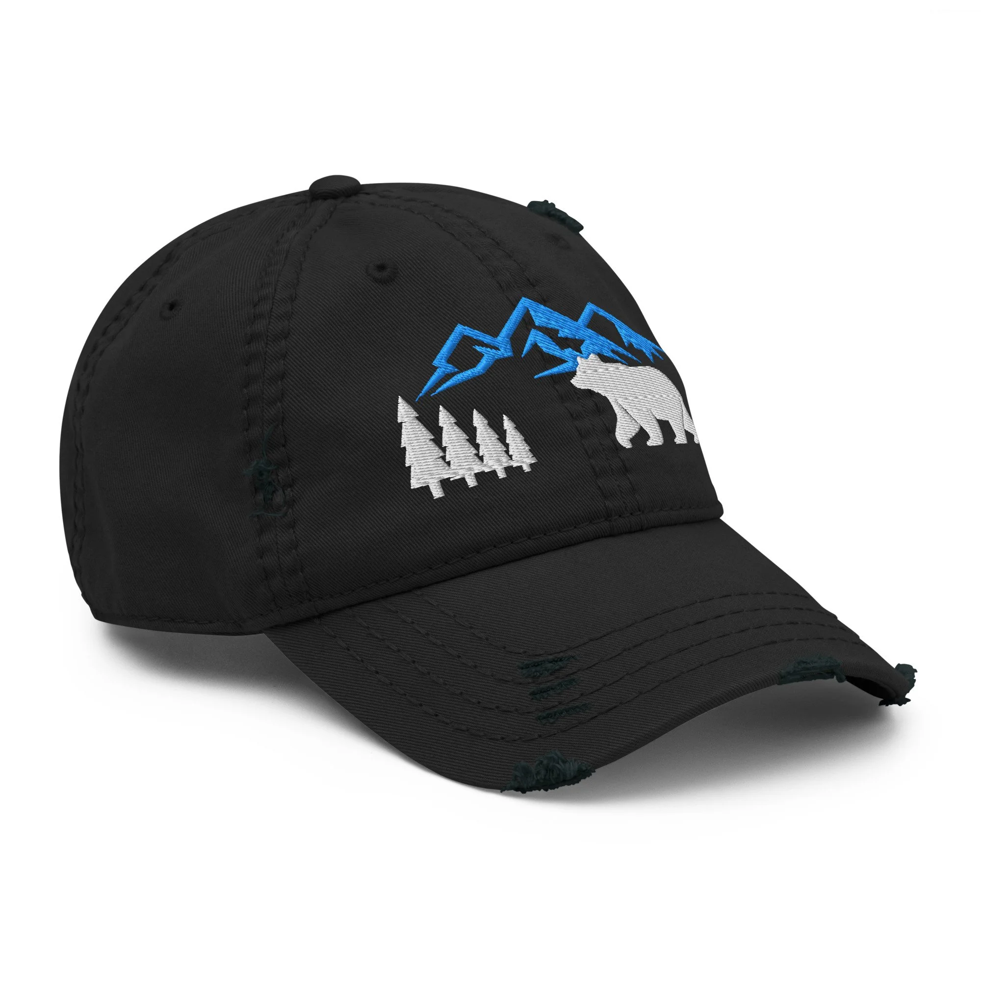 Embroidered Mountain Bear Distressed Dad Hat