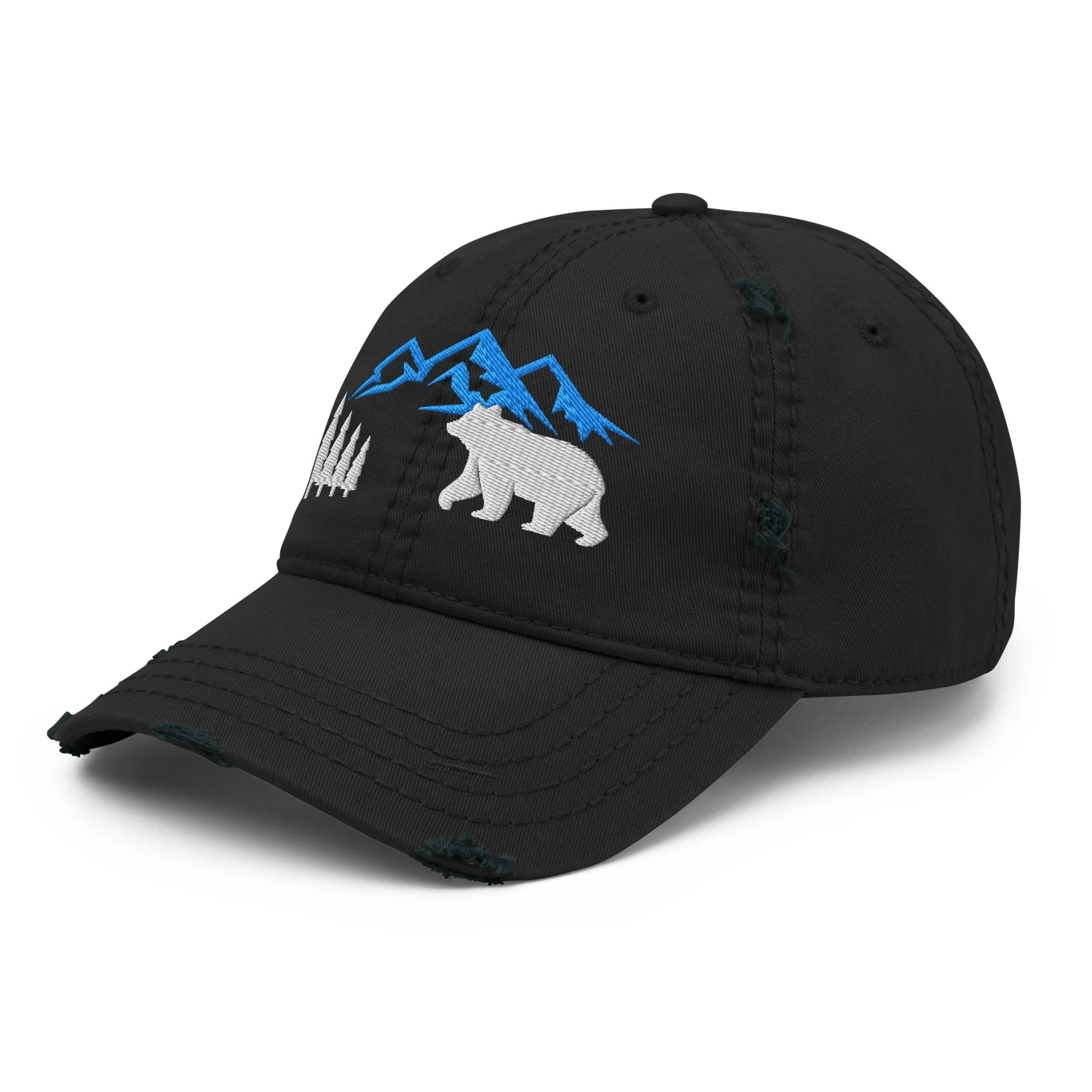 Embroidered Mountain Bear Distressed Dad Hat