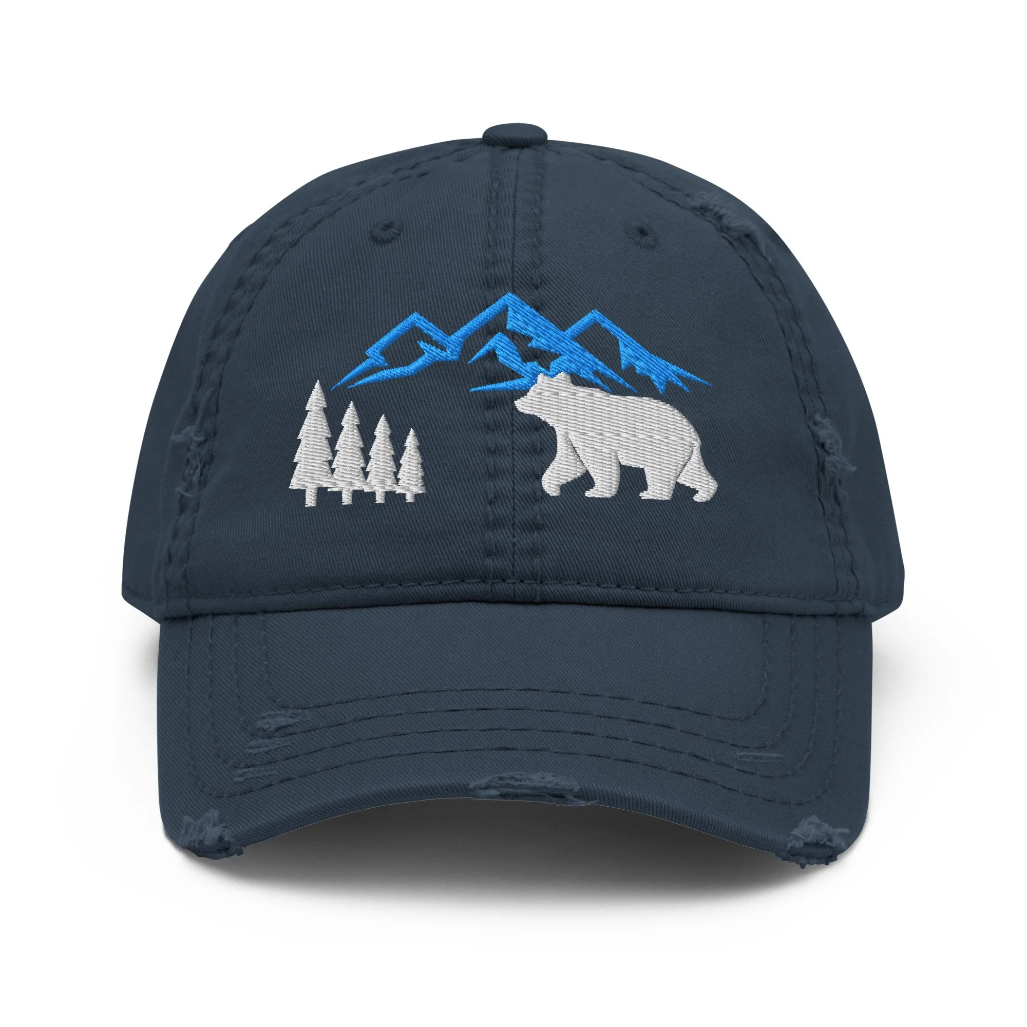 Embroidered Mountain Bear Distressed Dad Hat