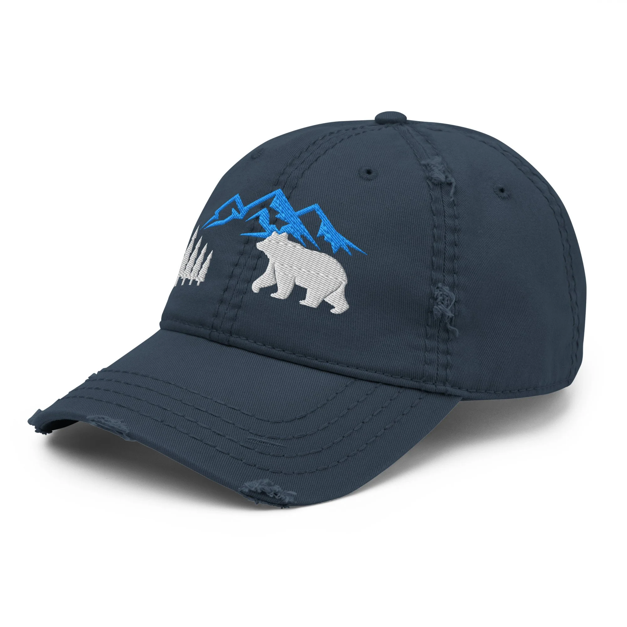 Embroidered Mountain Bear Distressed Dad Hat