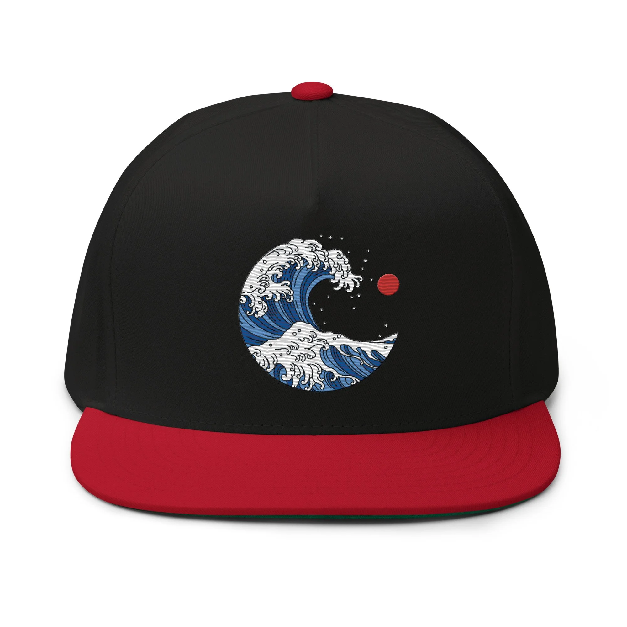 Embroidered Ocean Wave Flat Bill Cap