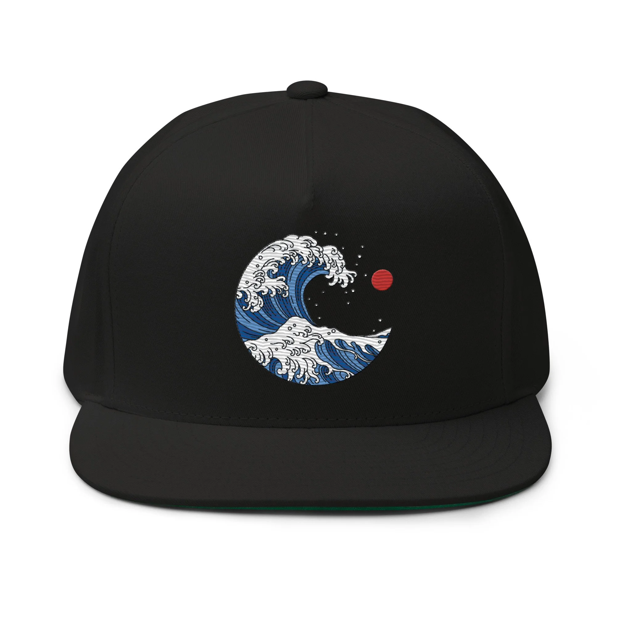 Embroidered Ocean Wave Flat Bill Cap