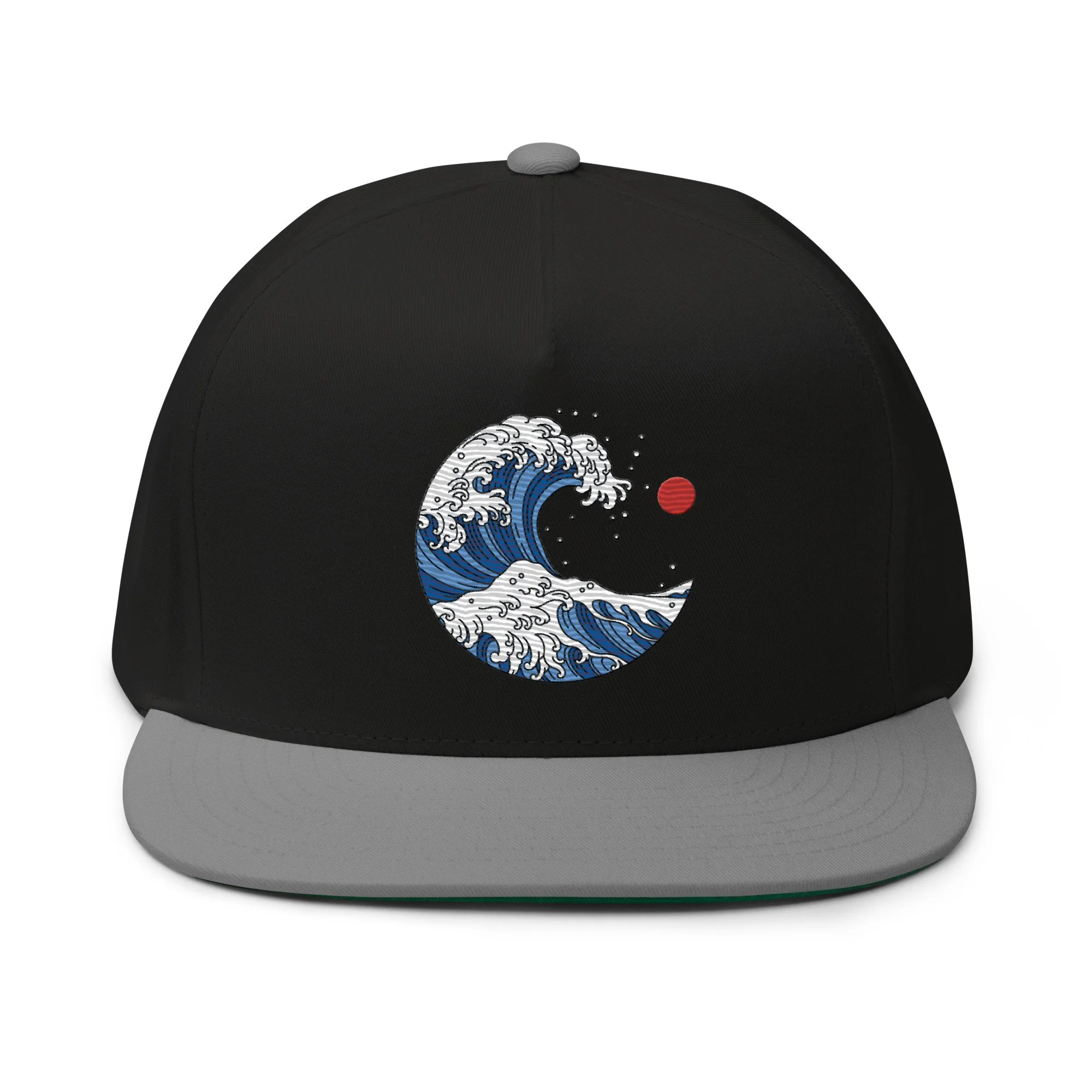 Embroidered Ocean Wave Flat Bill Cap