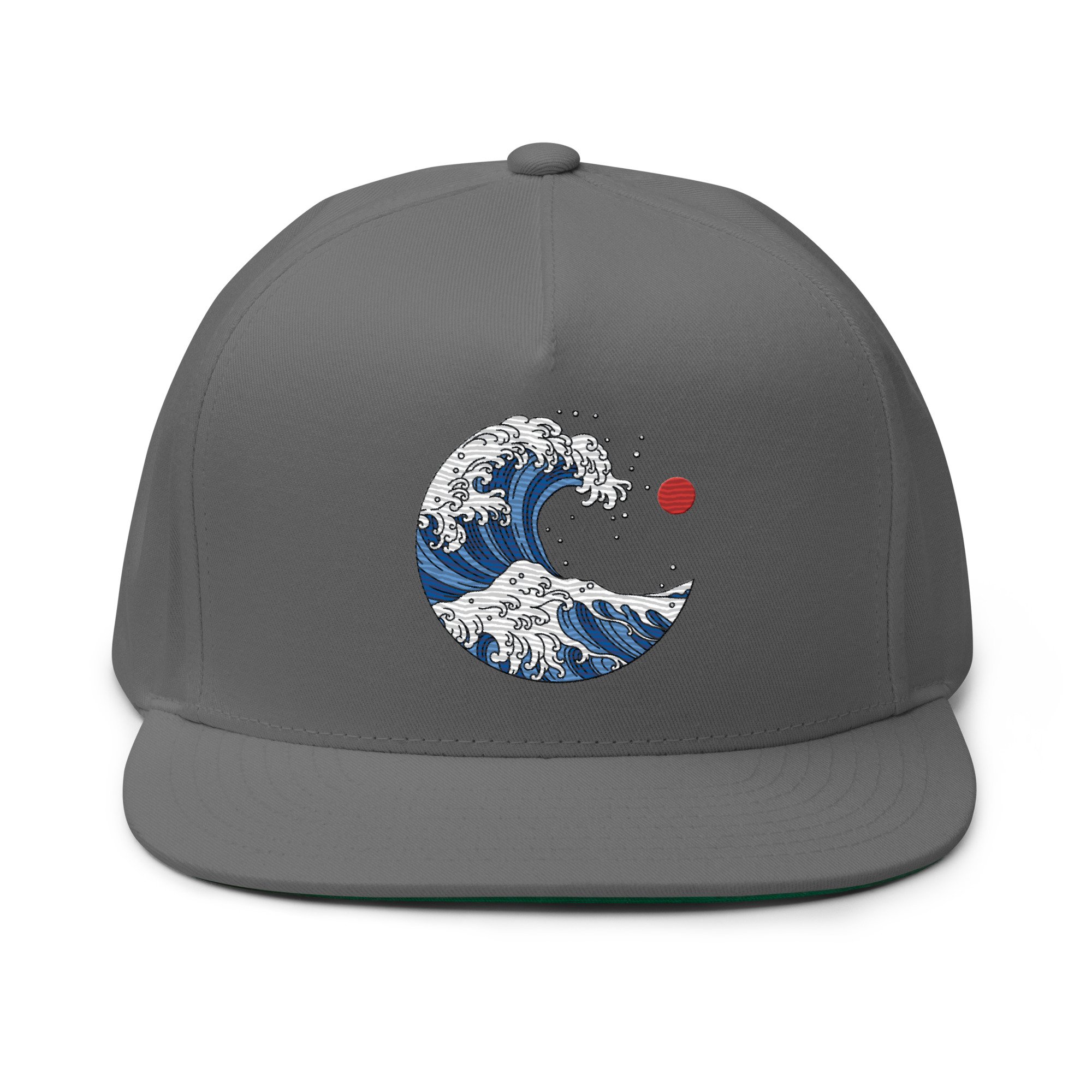 Embroidered Ocean Wave Flat Bill Cap