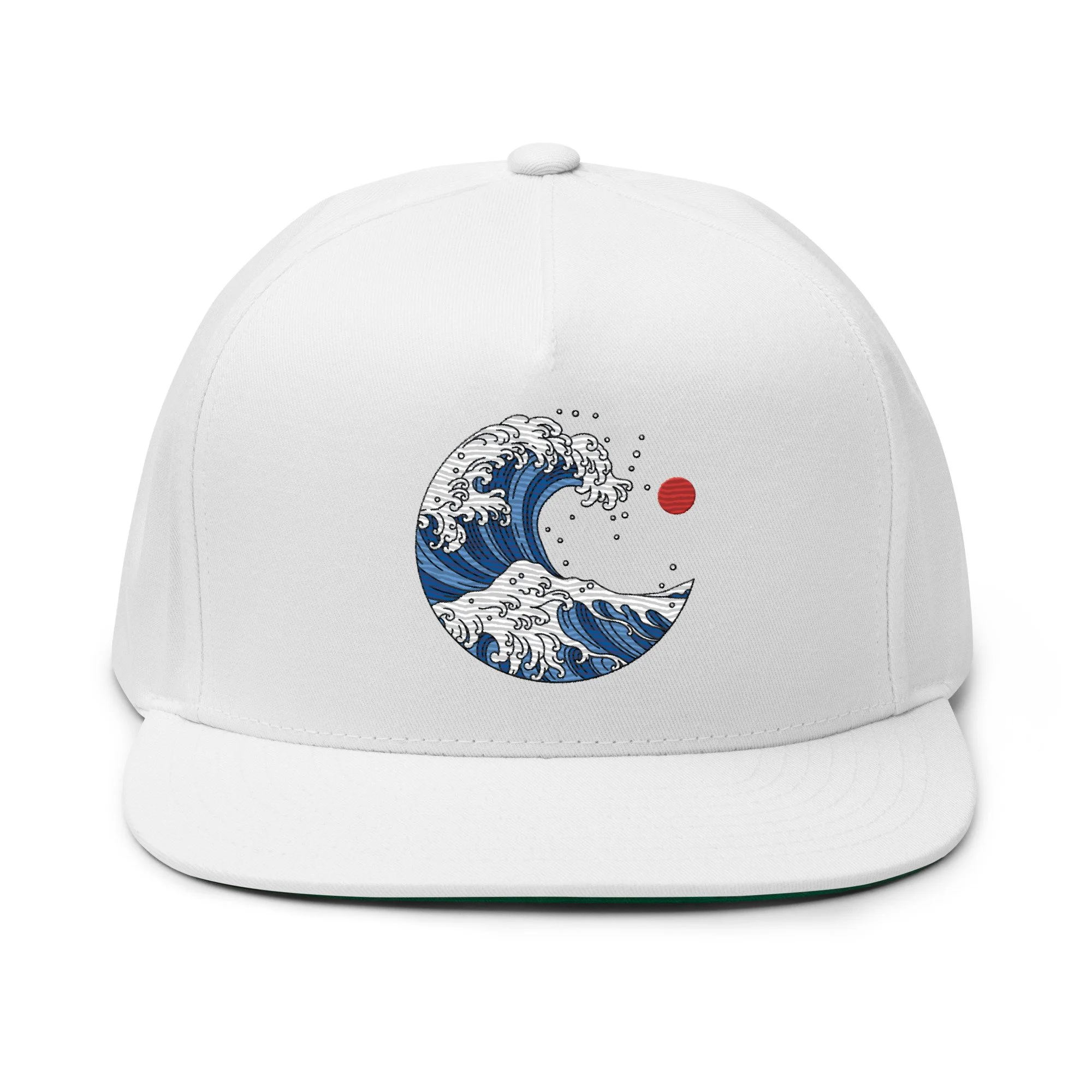 Embroidered Ocean Wave Flat Bill Cap