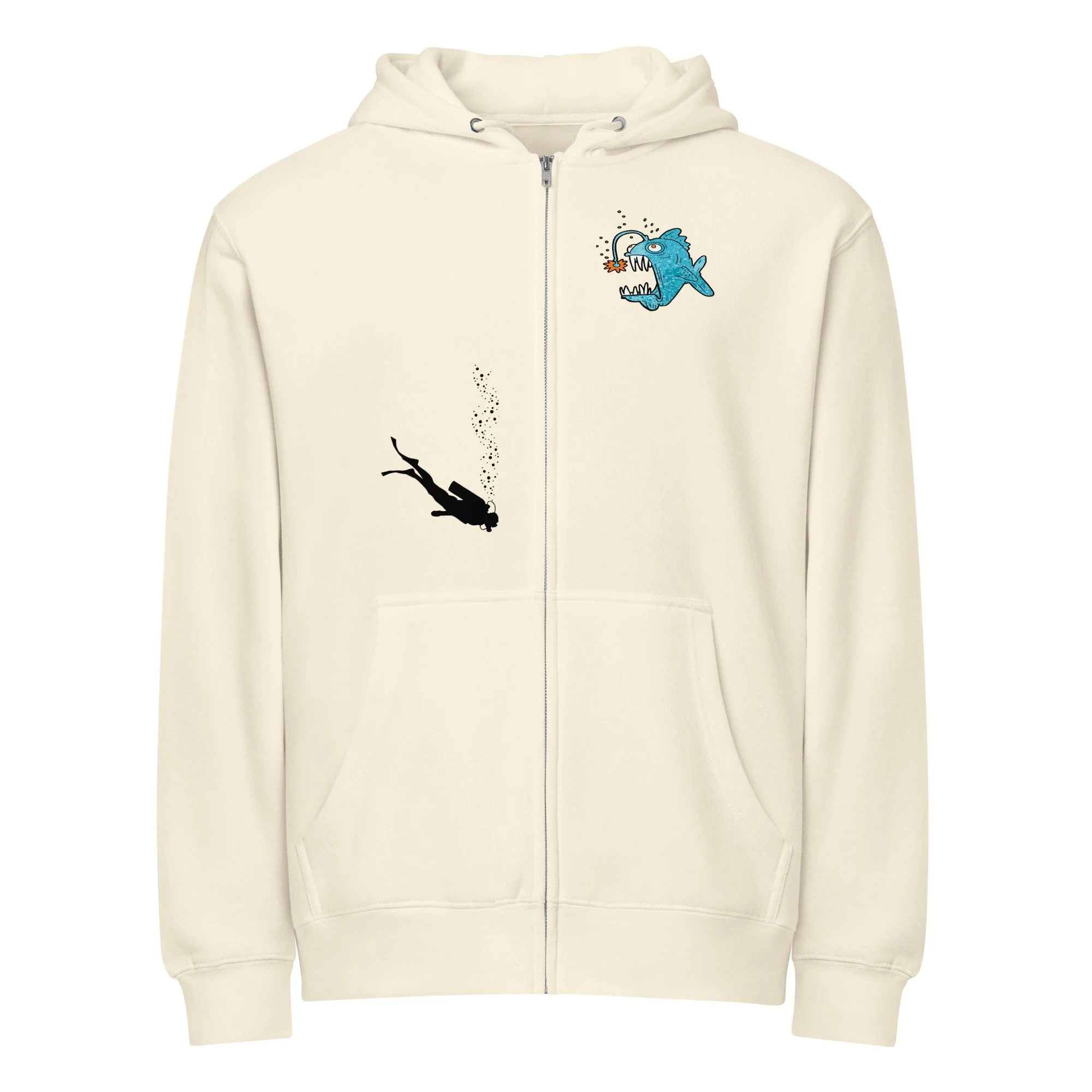 Funky Fish and Scuba Diver Unisex Full Zip Hoodie Jacket