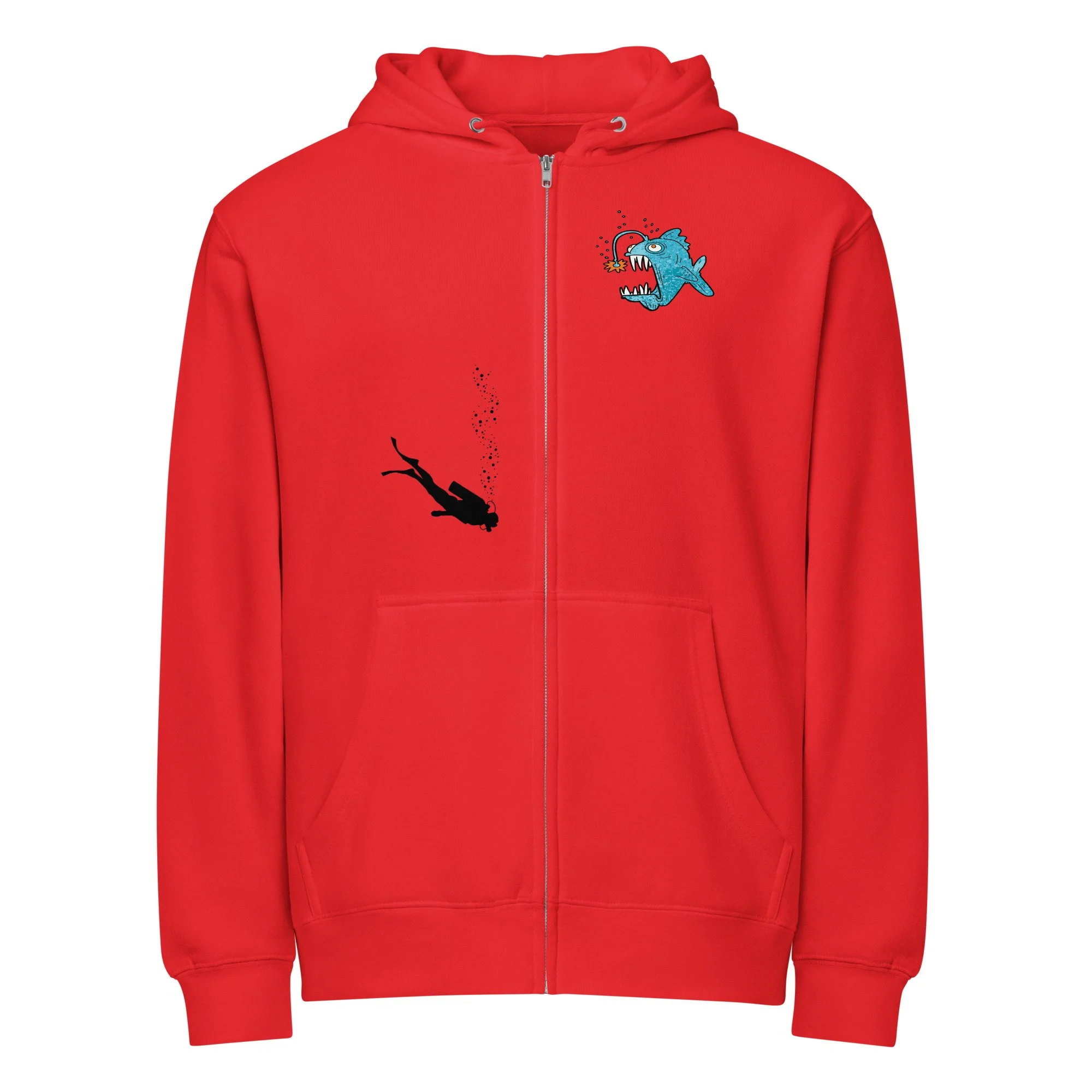 Funky Fish and Scuba Diver Unisex Full Zip Hoodie Jacket