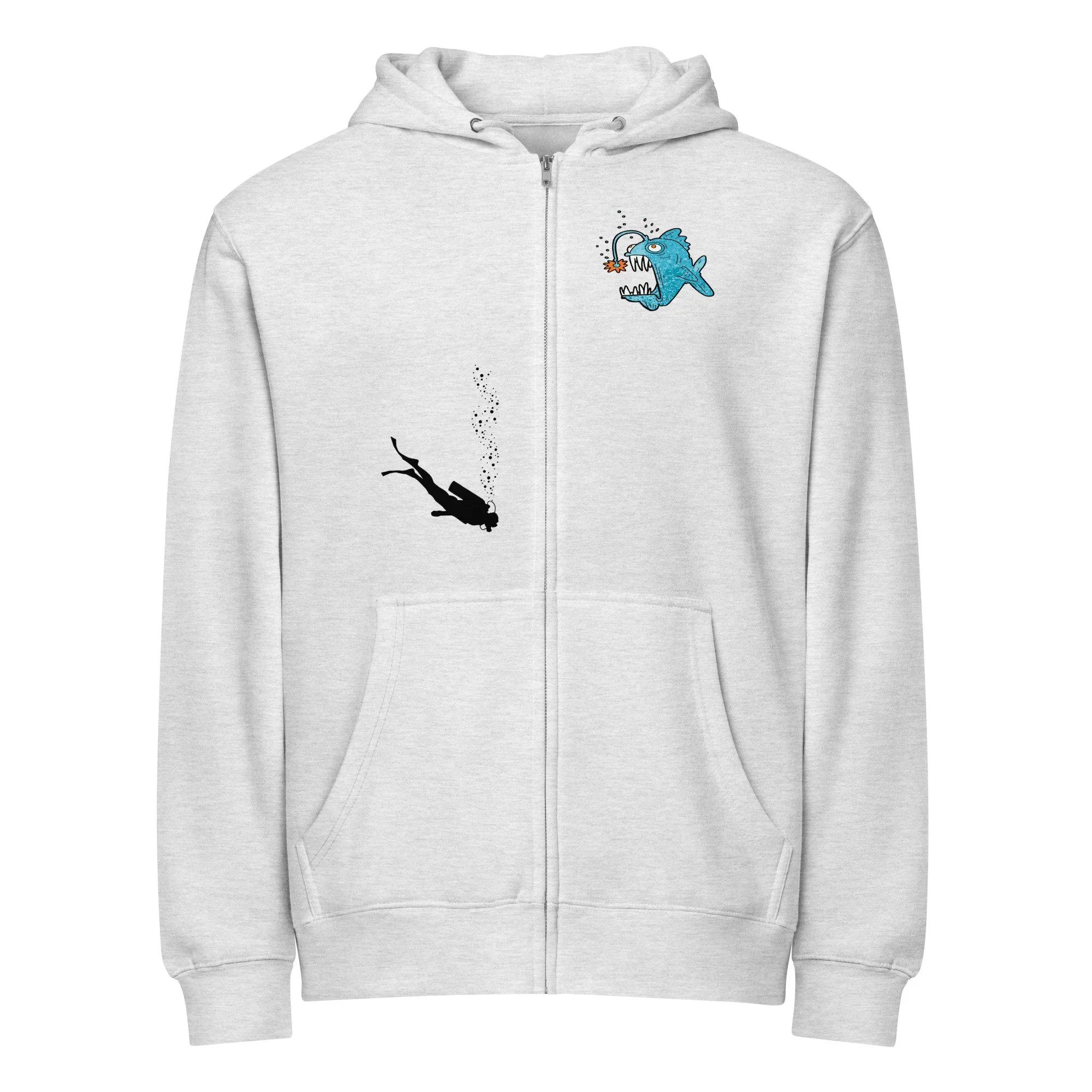 Funky Fish and Scuba Diver Unisex Full Zip Hoodie Jacket