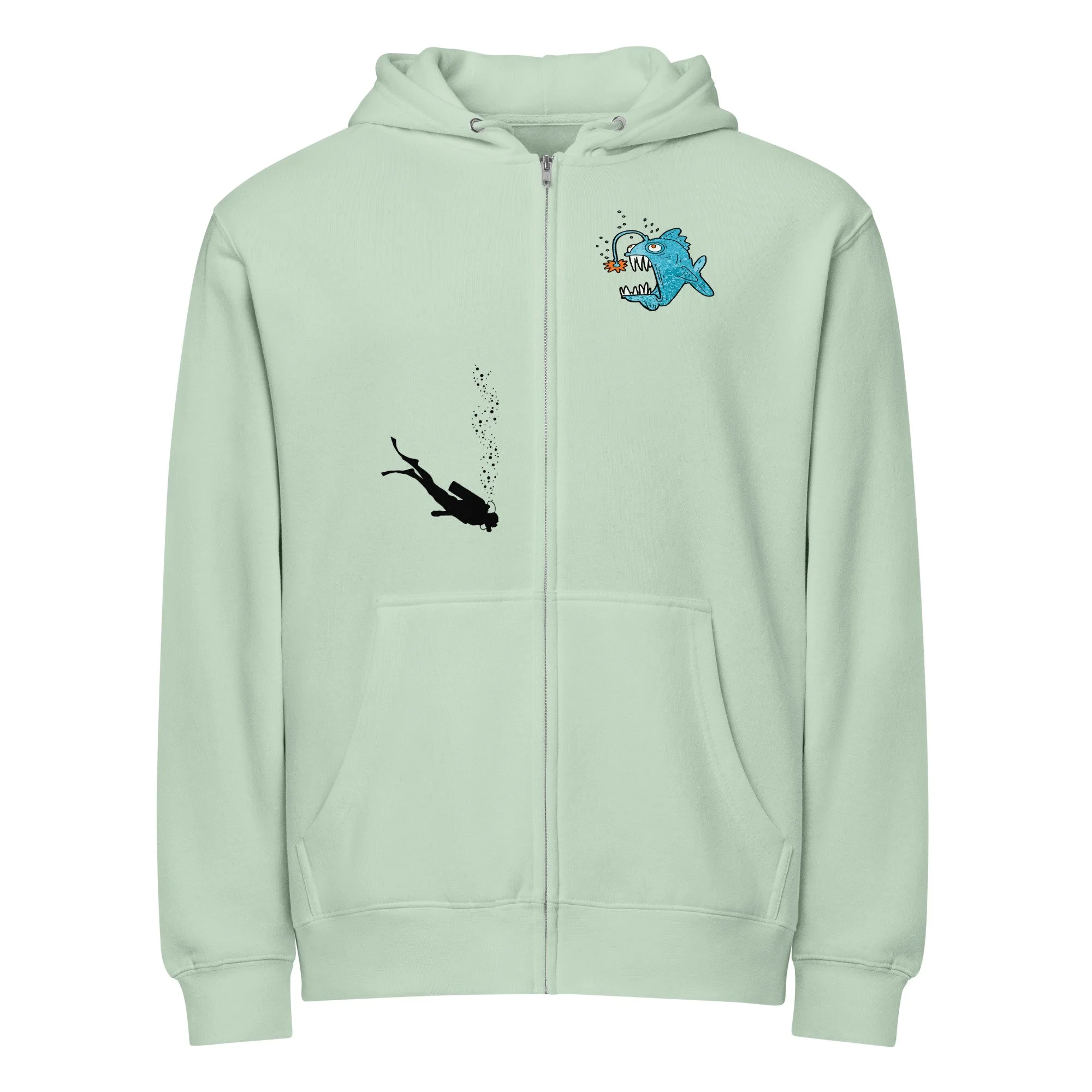 Funky Fish and Scuba Diver Unisex Full Zip Hoodie Jacket